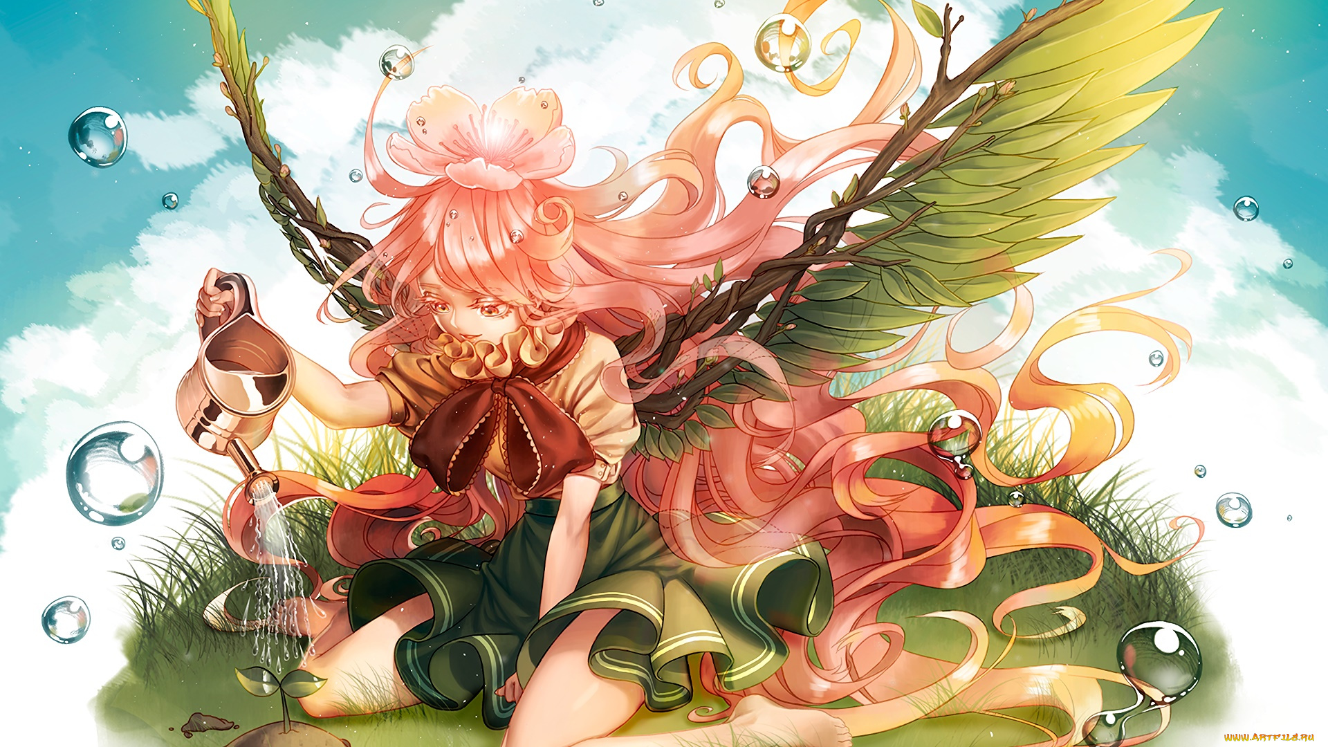 аниме, животные, , существа, фон, взгляд, девушка