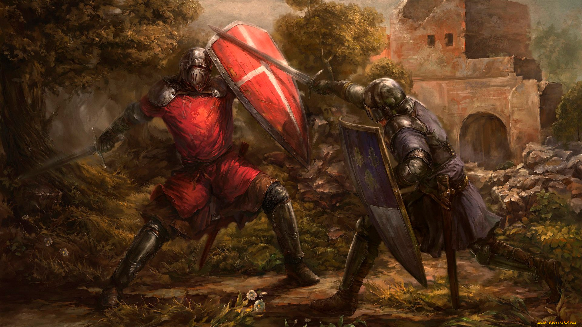 фэнтези, люди, щит, меч, рыцари