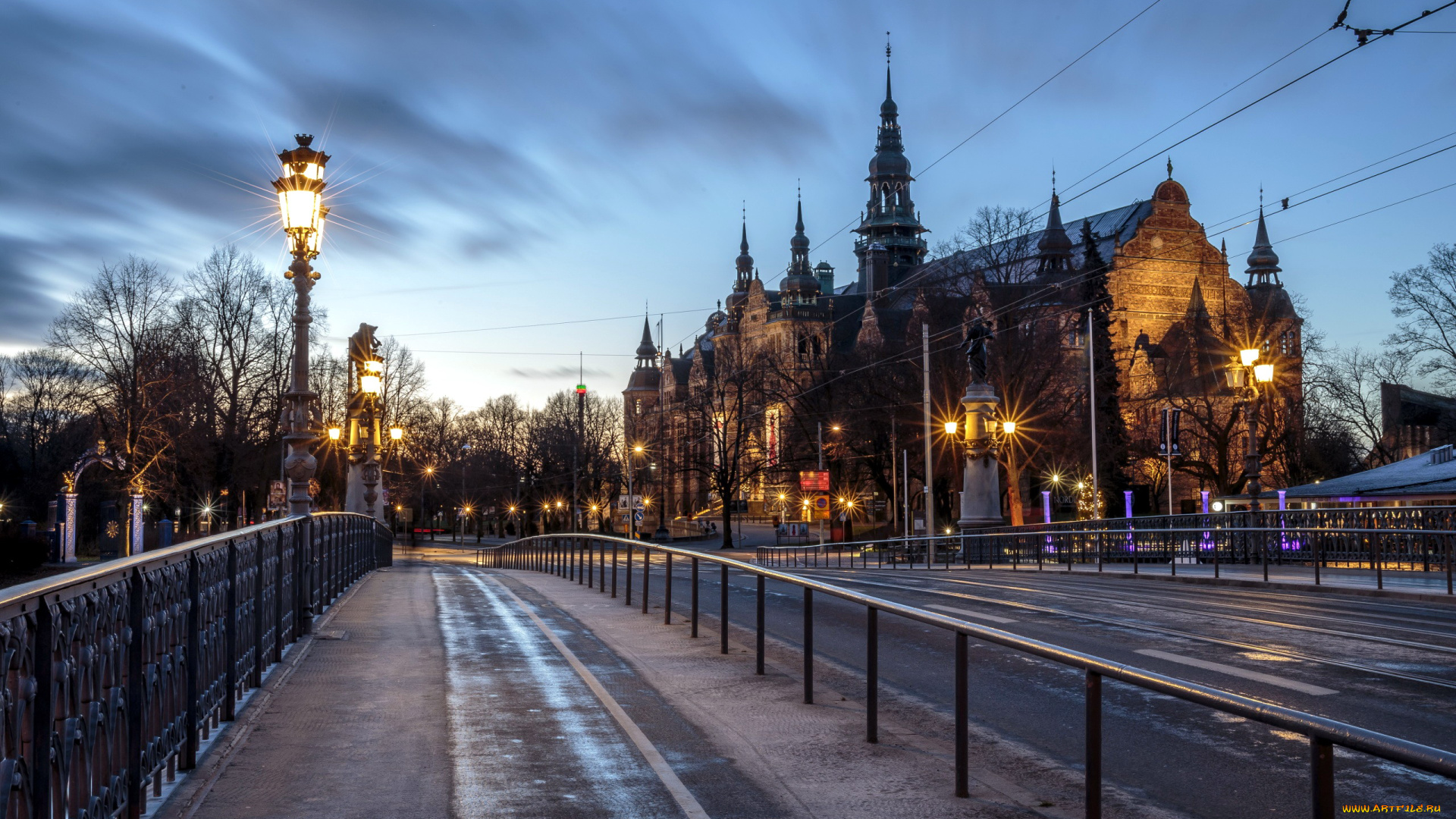 города, стокгольм, , швеция, огни, фонари, улица, вечер