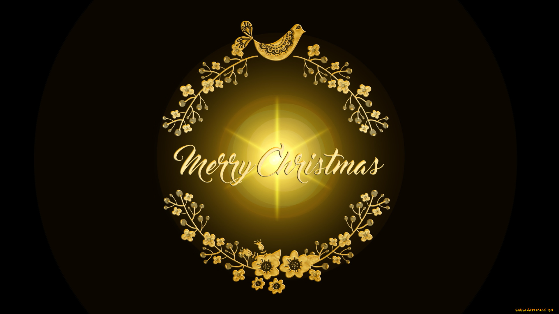 праздничные, 3д, графика, , новый, год, птичка, фон, цветы