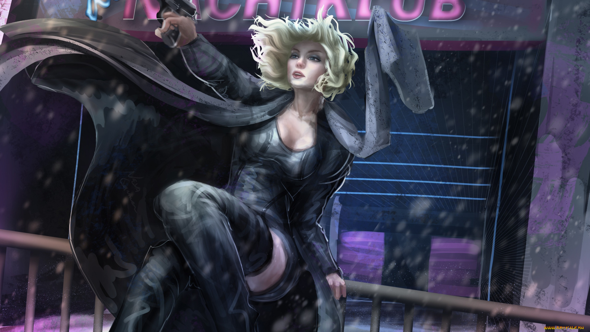 рисованное, кино, пистолет, atomic, blonde, девушка, шарф, charlize, theron, плащ, арт, блондинка, lorraine, broughton