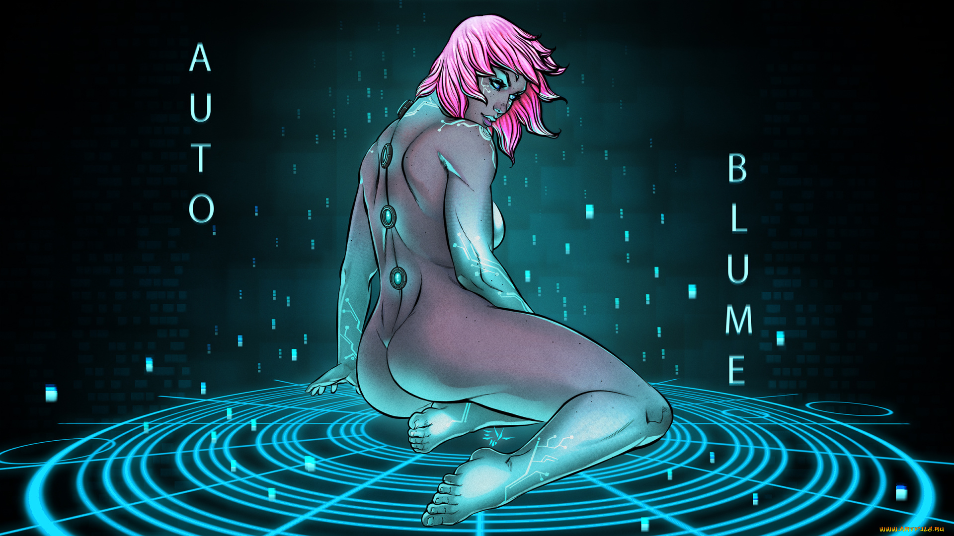 рисованное, комиксы, фон, робот, девушка