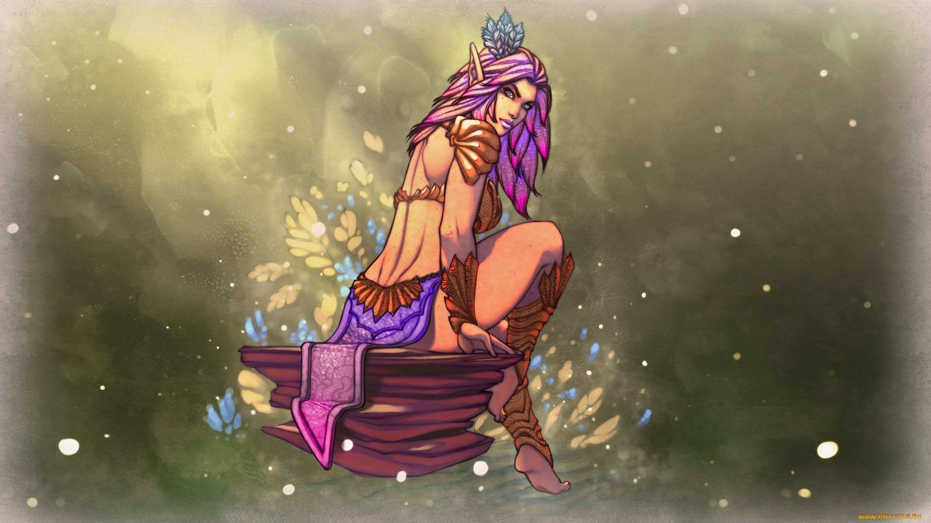 рисованное, комиксы, взгляд, фон, эльф, девушка