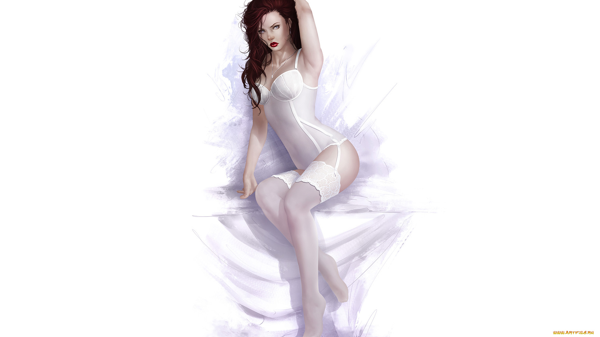 рисованное, люди, девушка, фон, взгляд, корсет, чулки