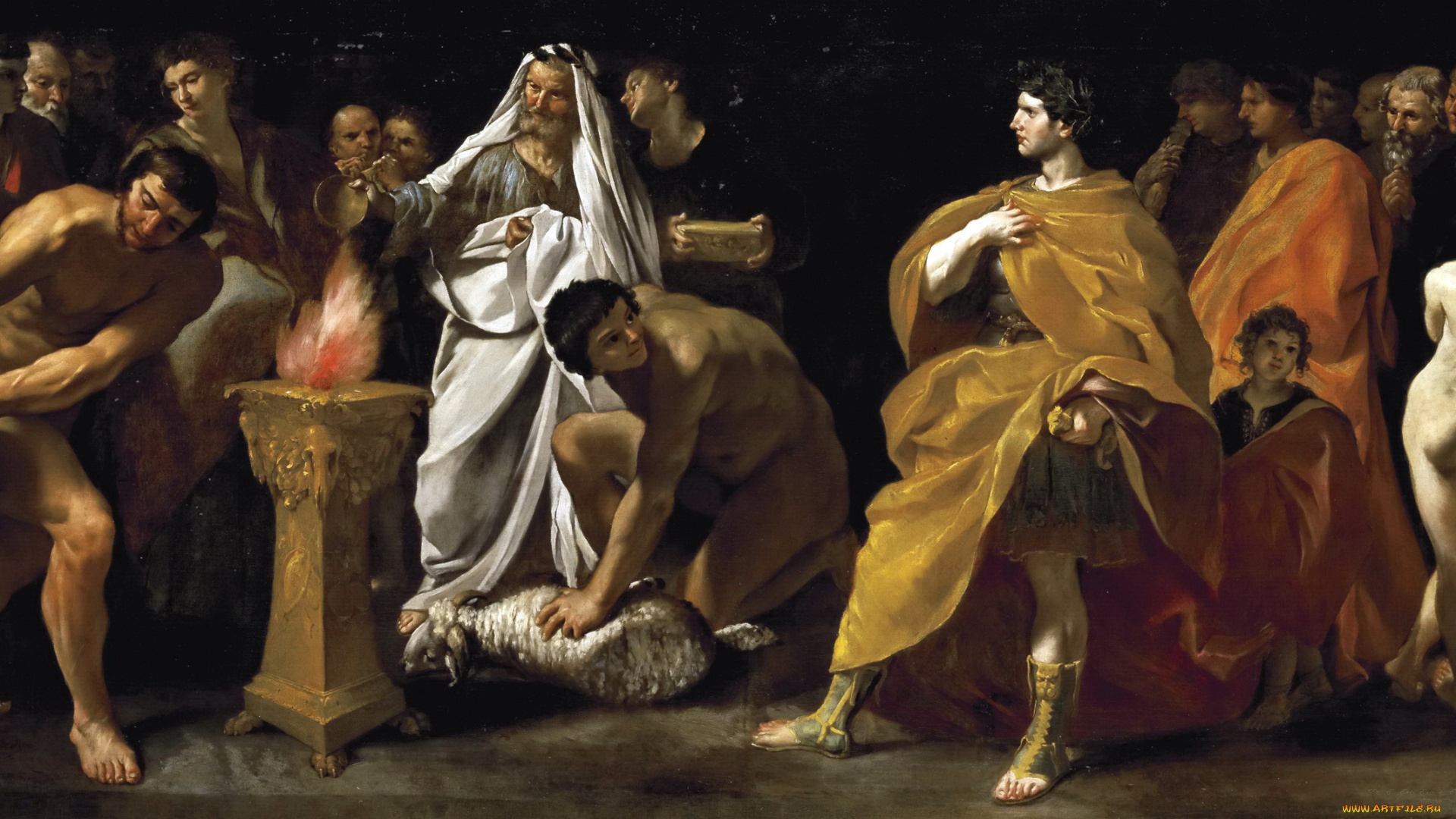 рисованное, живопись, картина, джованни, ланфранко, торжественное, жертвоприношение, римского, императора