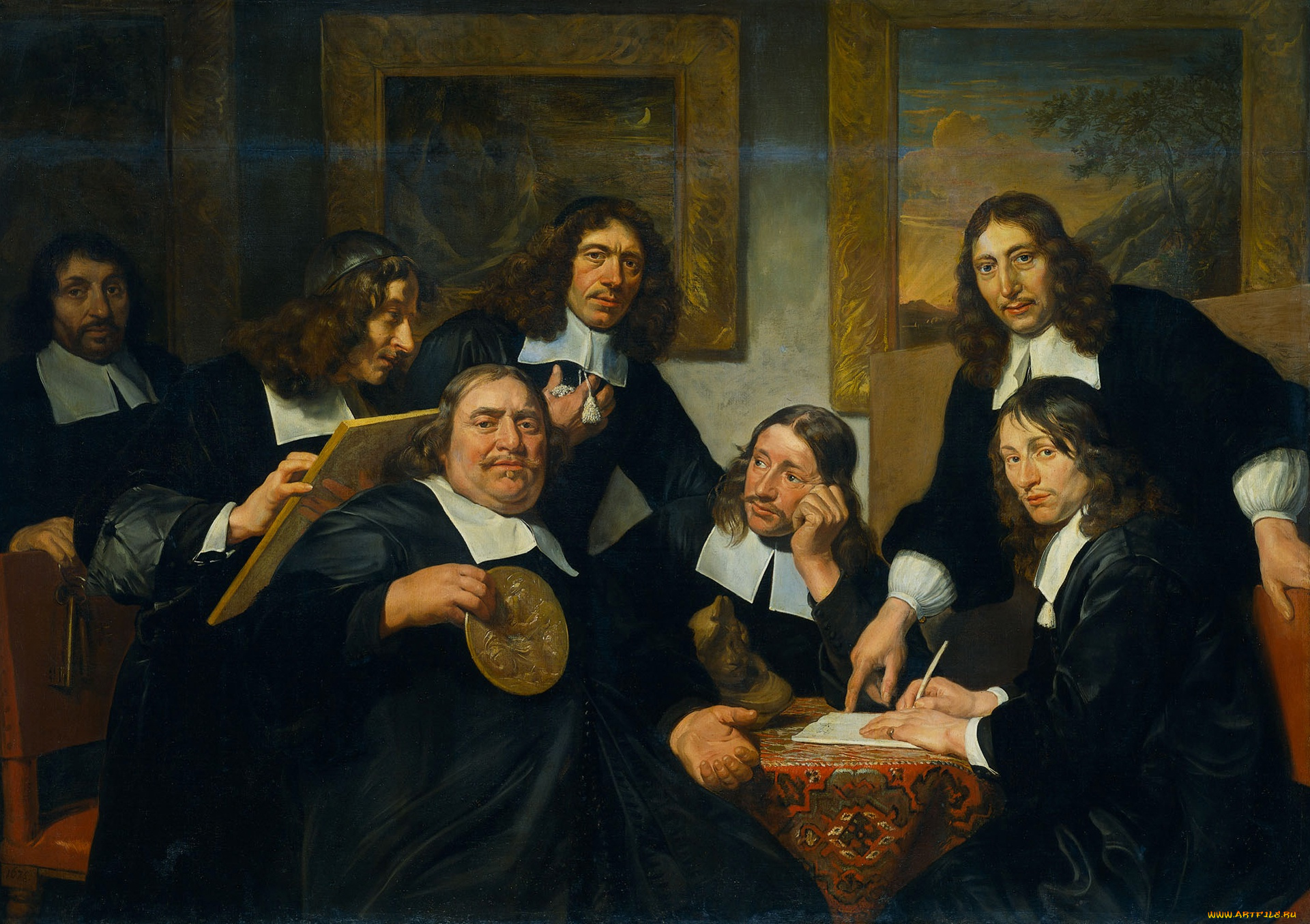 рисованное, живопись, картина, портрет, Ян, де, брай, Члены, управления, гильдии, святого, луки, в, харлеме