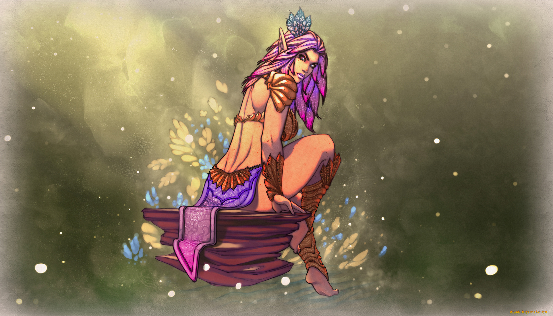 рисованное, комиксы, взгляд, фон, эльф, девушка