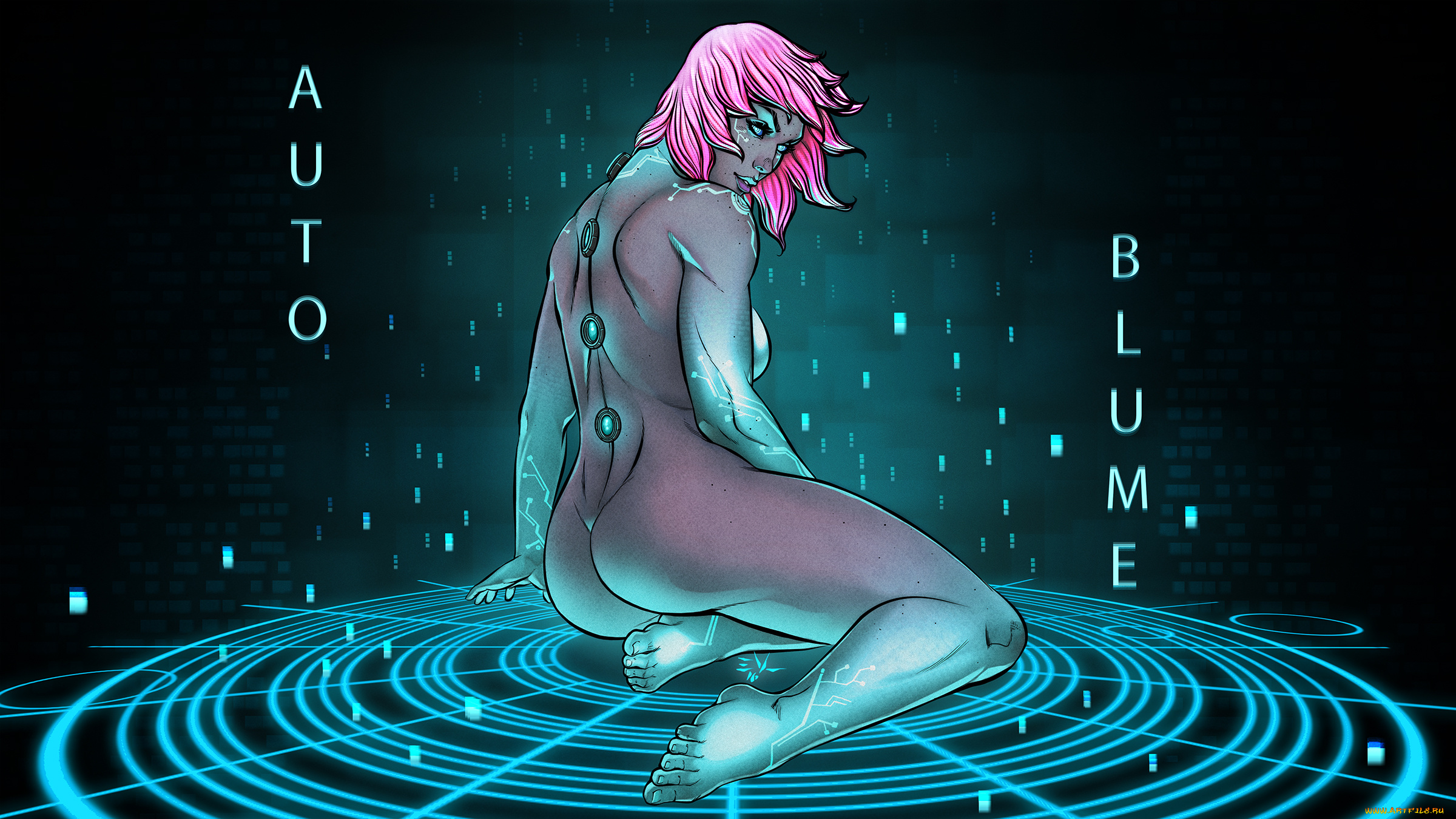 рисованное, комиксы, фон, робот, девушка