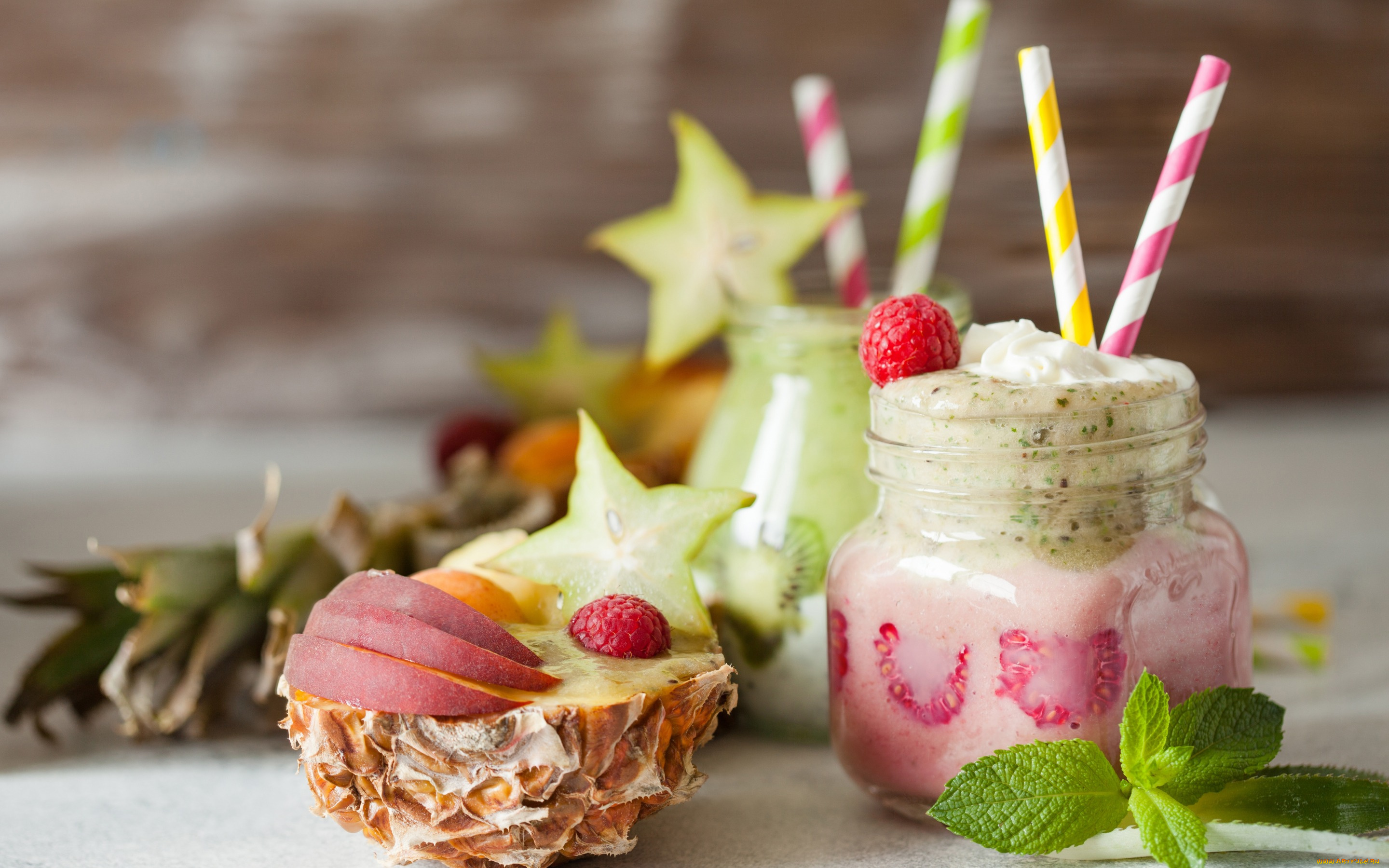 еда, мороженое, , десерты, банан, ананас, фрукты, малина, ягоды, смузи, напиток, киви