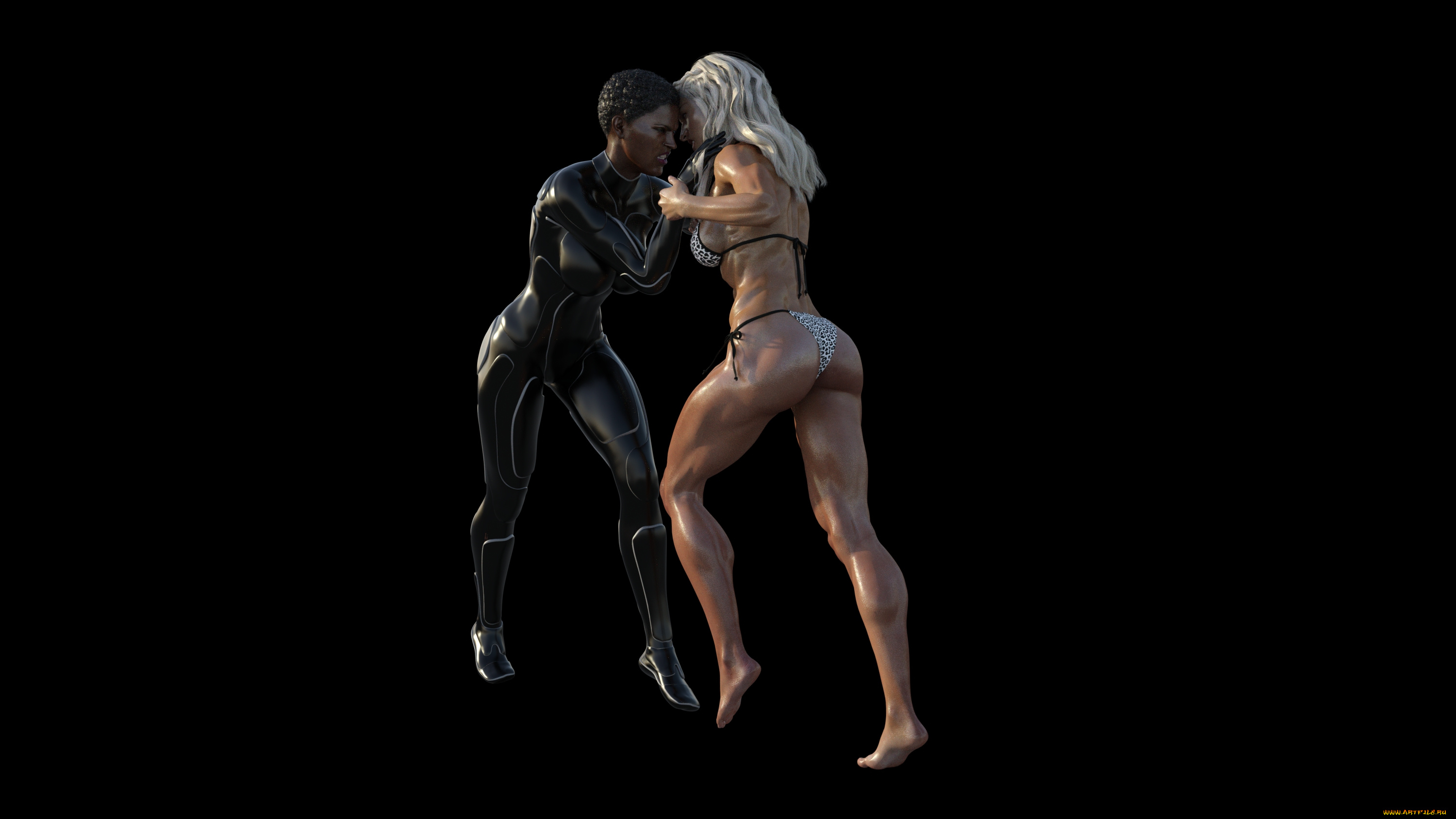 3д, графика, люди, , people, борьба, взгляд, девушки, фон