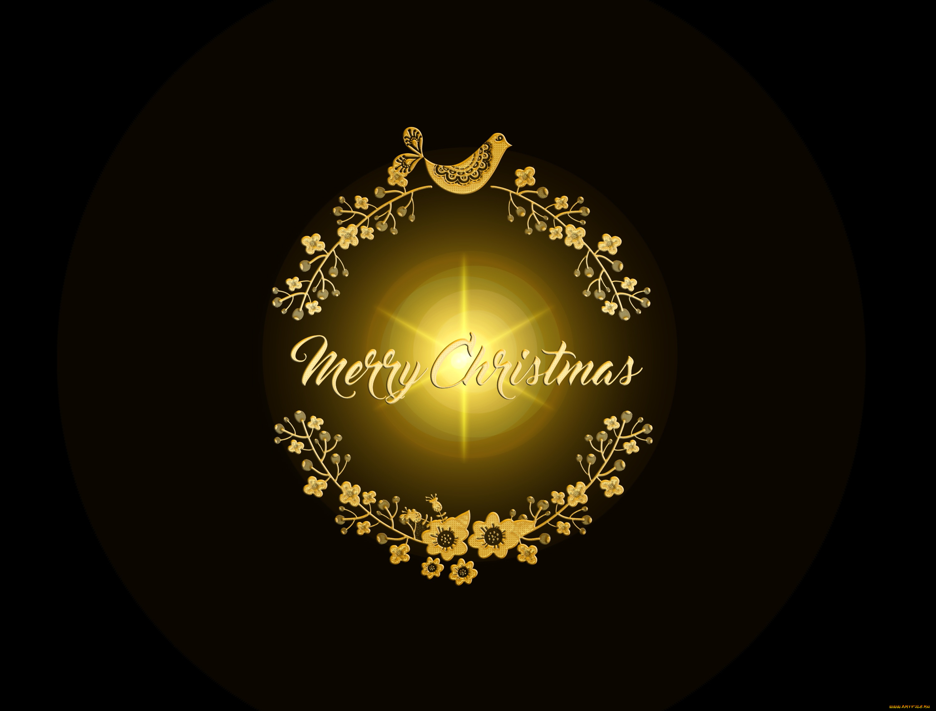 праздничные, 3д, графика, , новый, год, птичка, фон, цветы