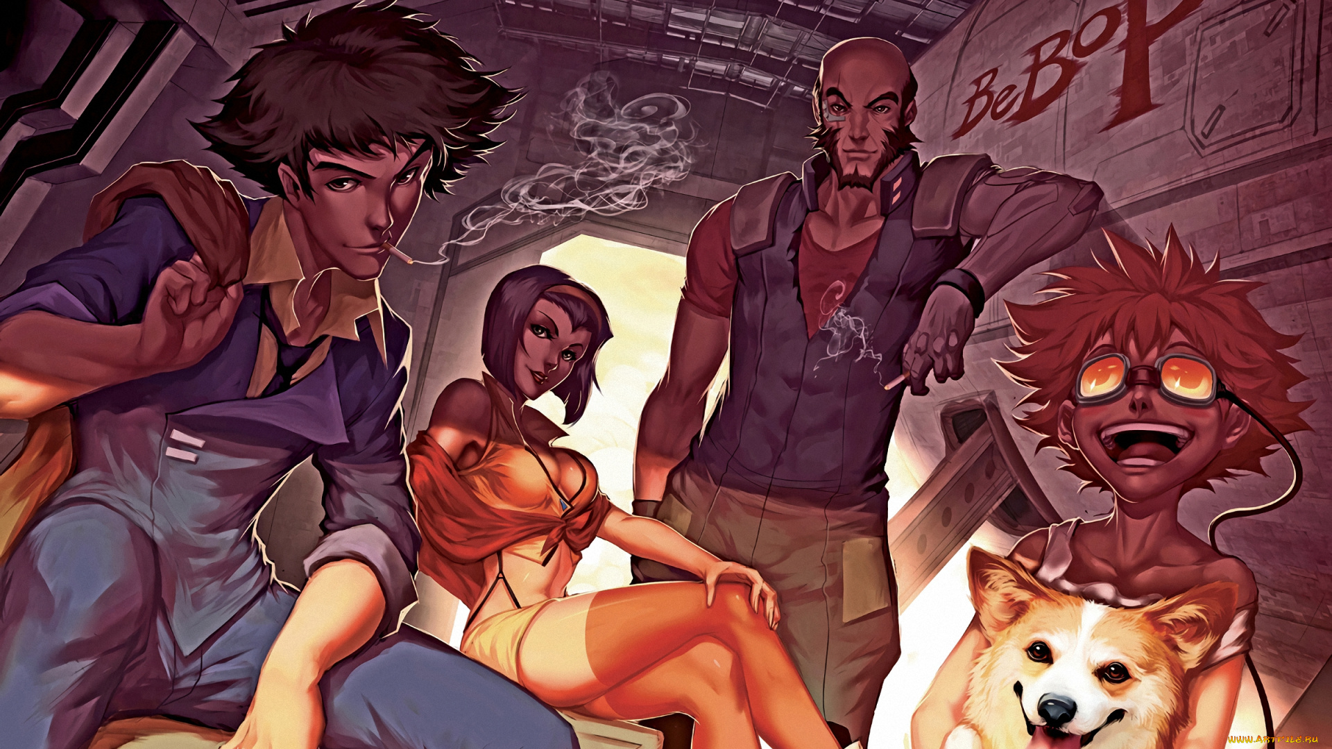 аниме, cowboy, bebop, jet, spike, ein, ed, faye