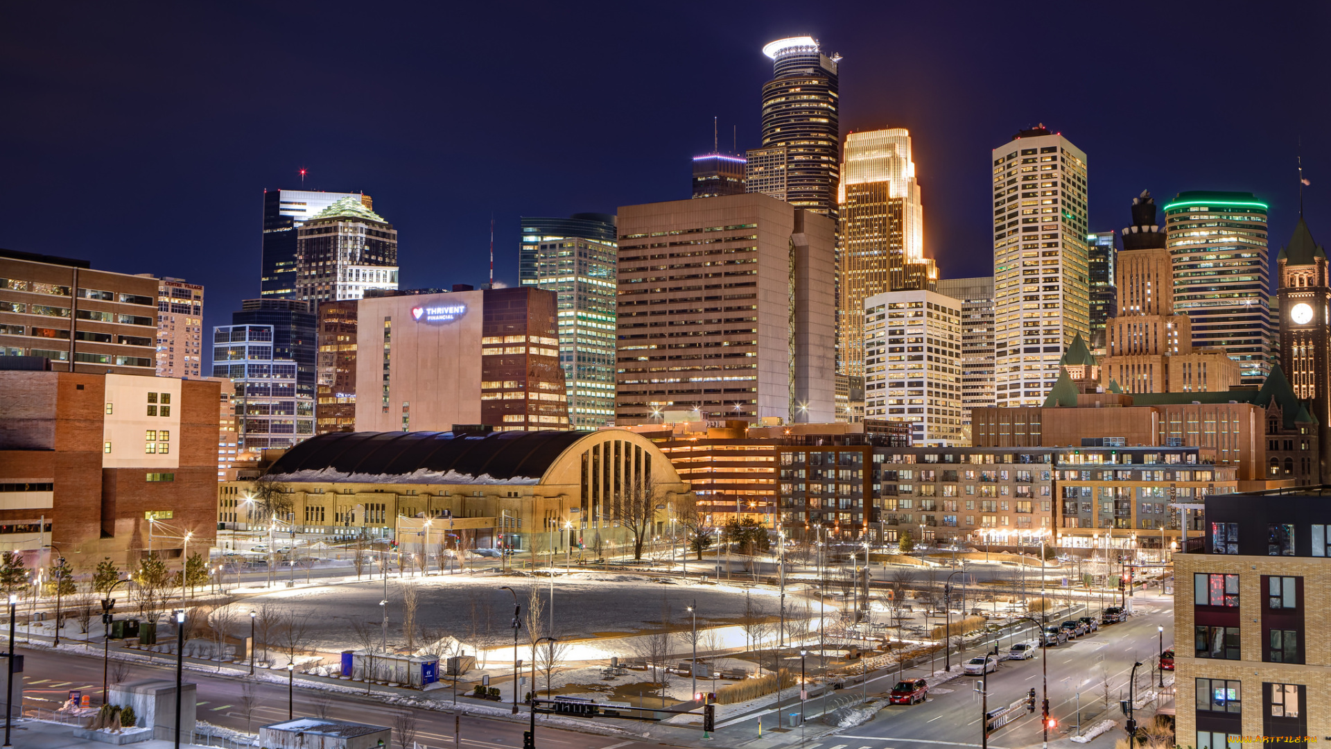 minneapolis, , minnesota, города, -, огни, ночного, города, простор