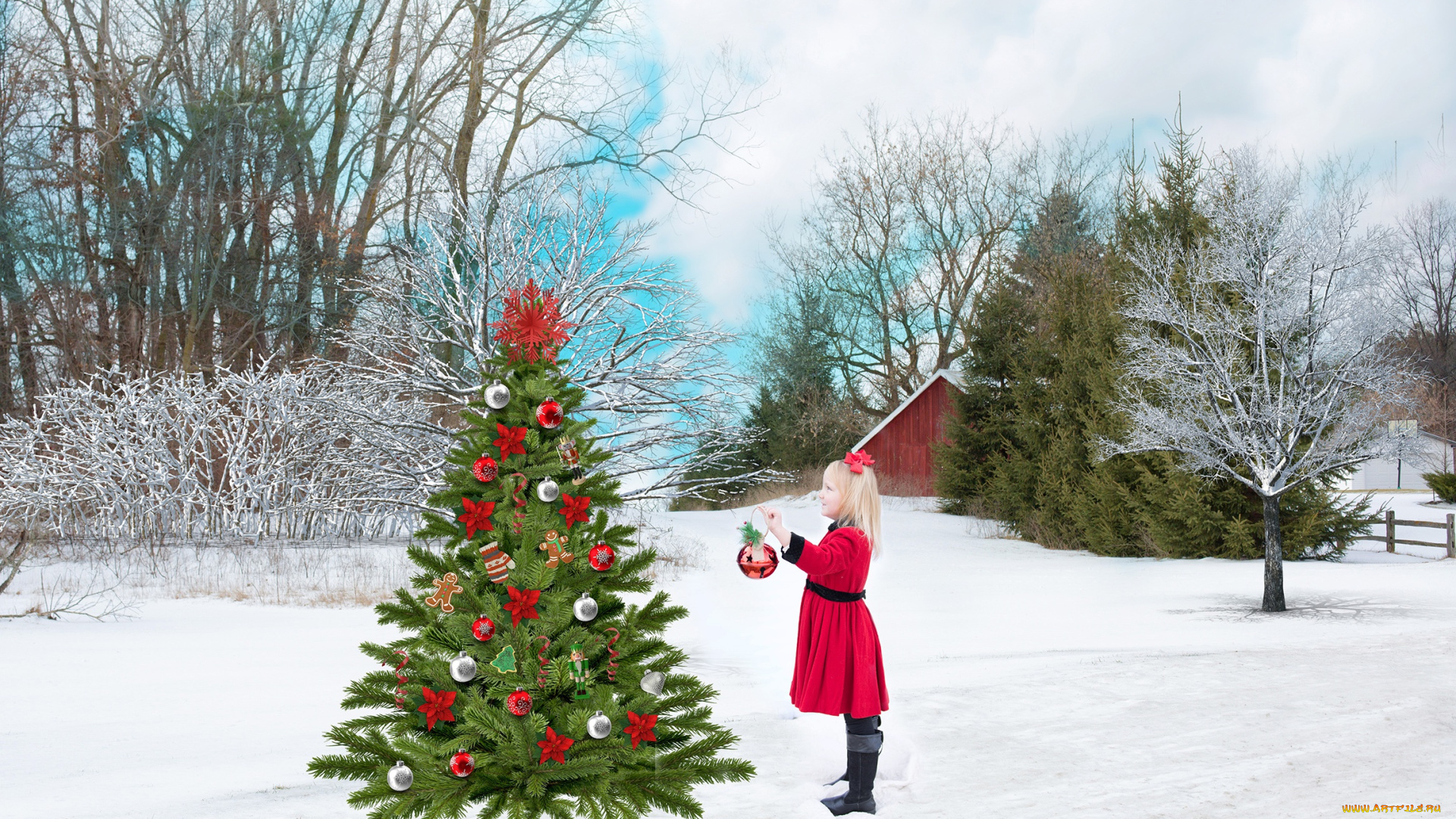 праздничные, -, разное, , новый, год, новый, год, девочка, елка, игрушки, зима