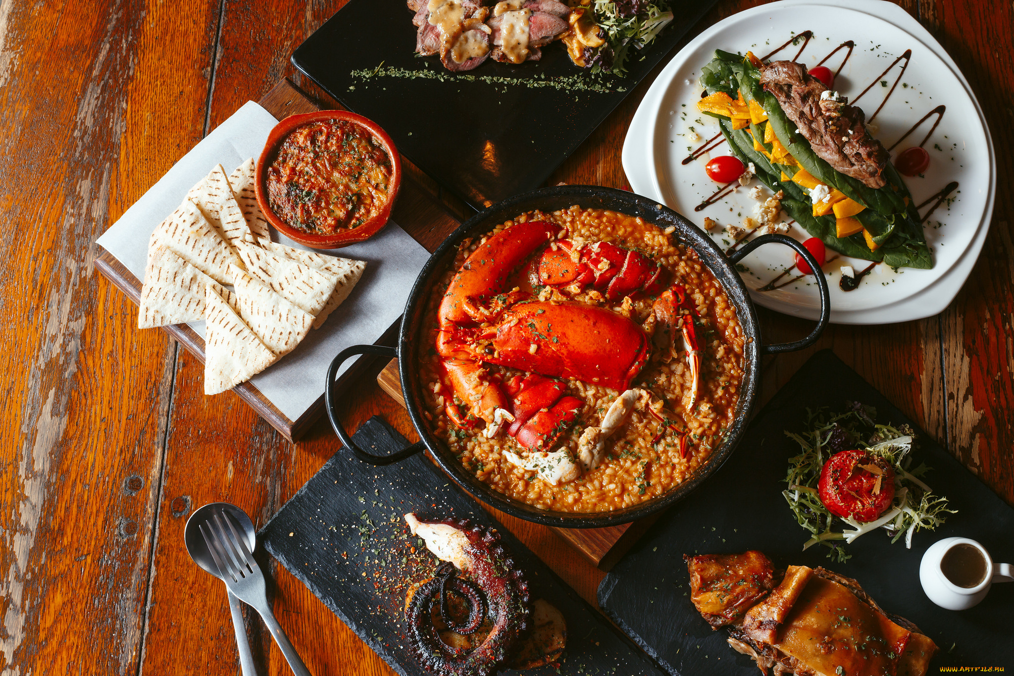 еда, рыбные, блюда, , с, морепродуктами, снедь