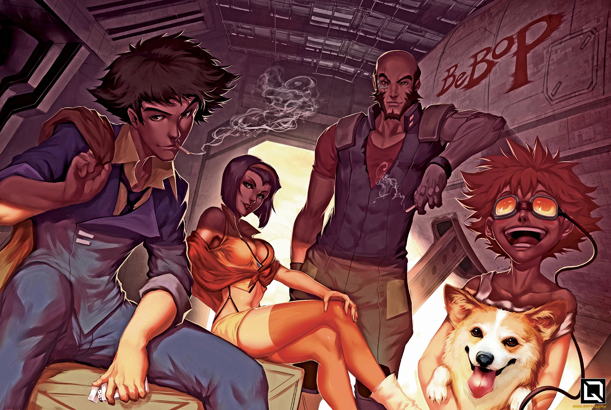 аниме, cowboy, bebop, jet, spike, ein, ed, faye