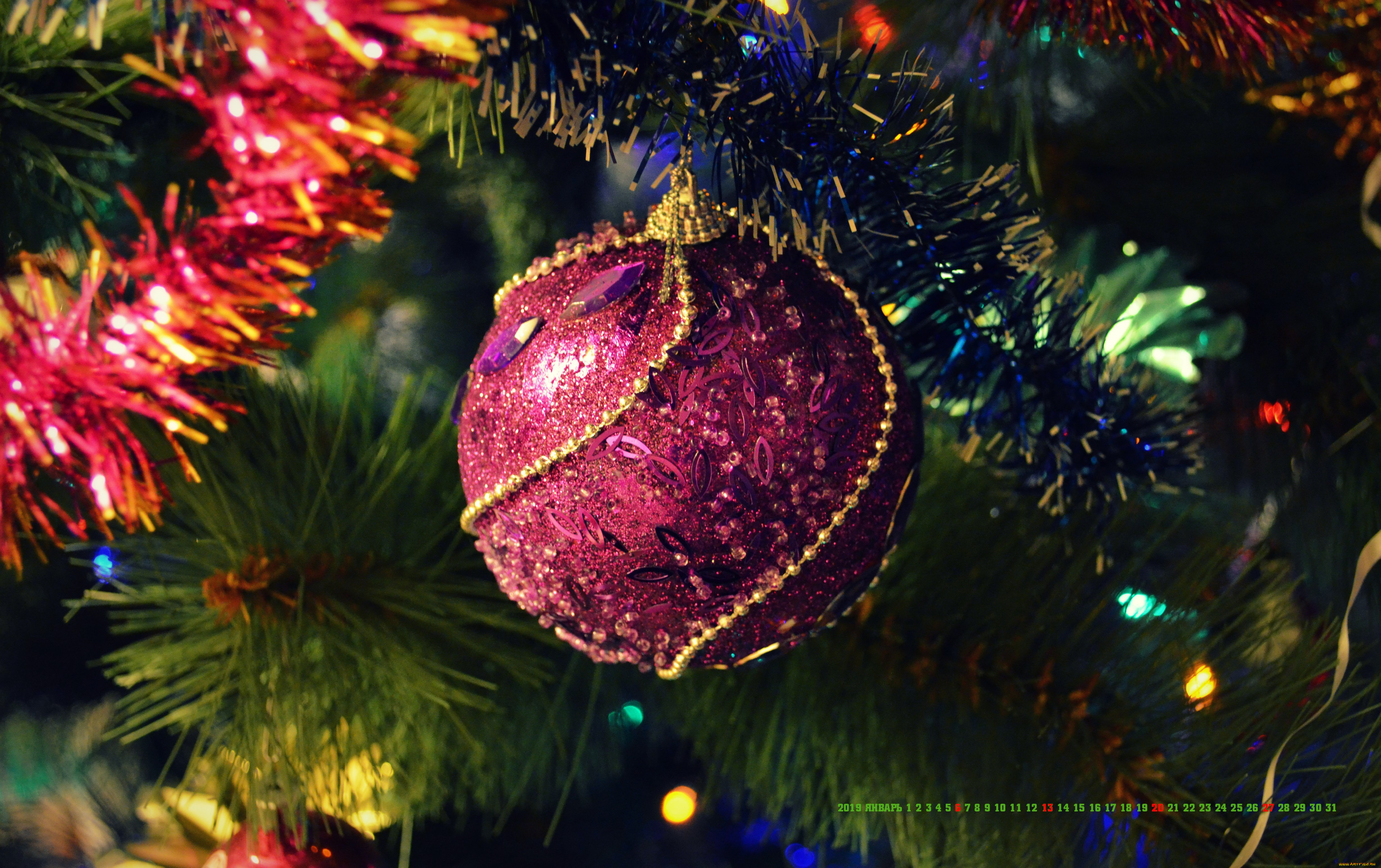 календари, праздники, , салюты, ветка, мишура, шар, игрушка