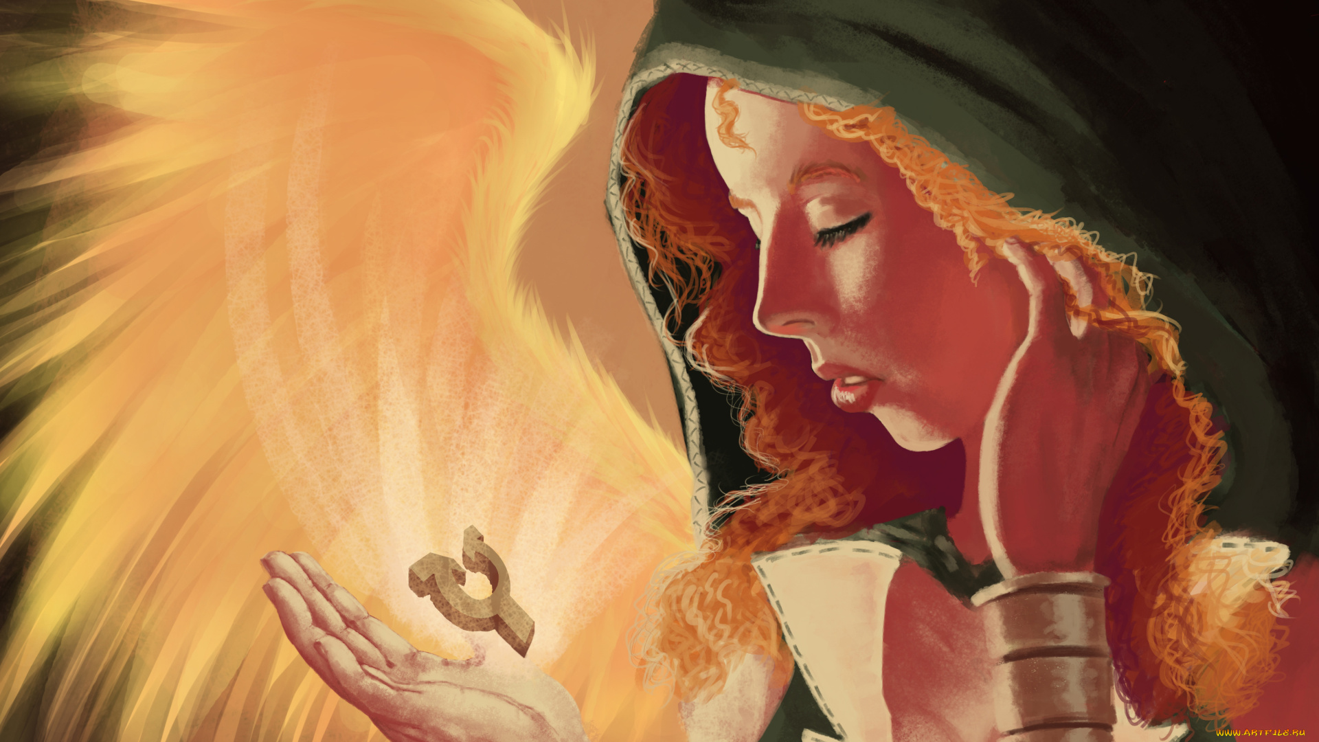 фэнтези, ангелы, крылья, капюшон, фон, девушка