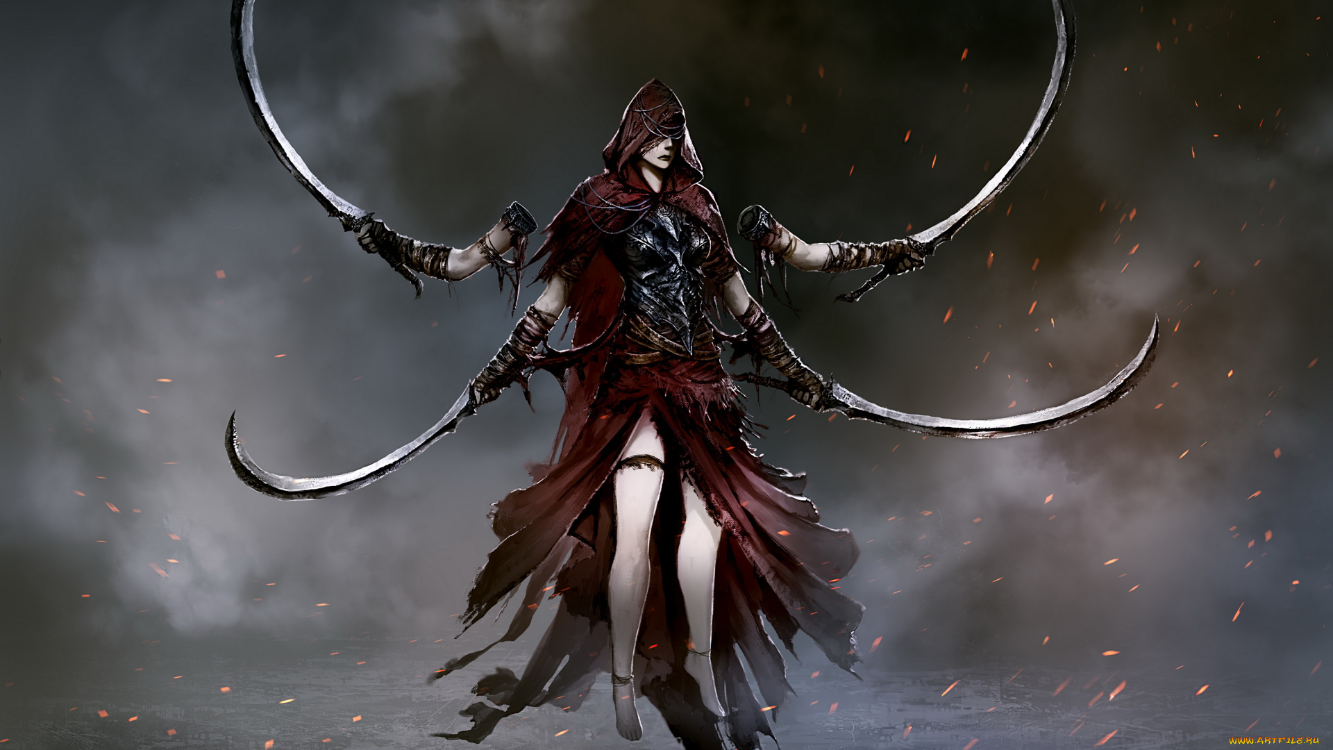 фэнтези, существа, сабля, фон, руки, девушка