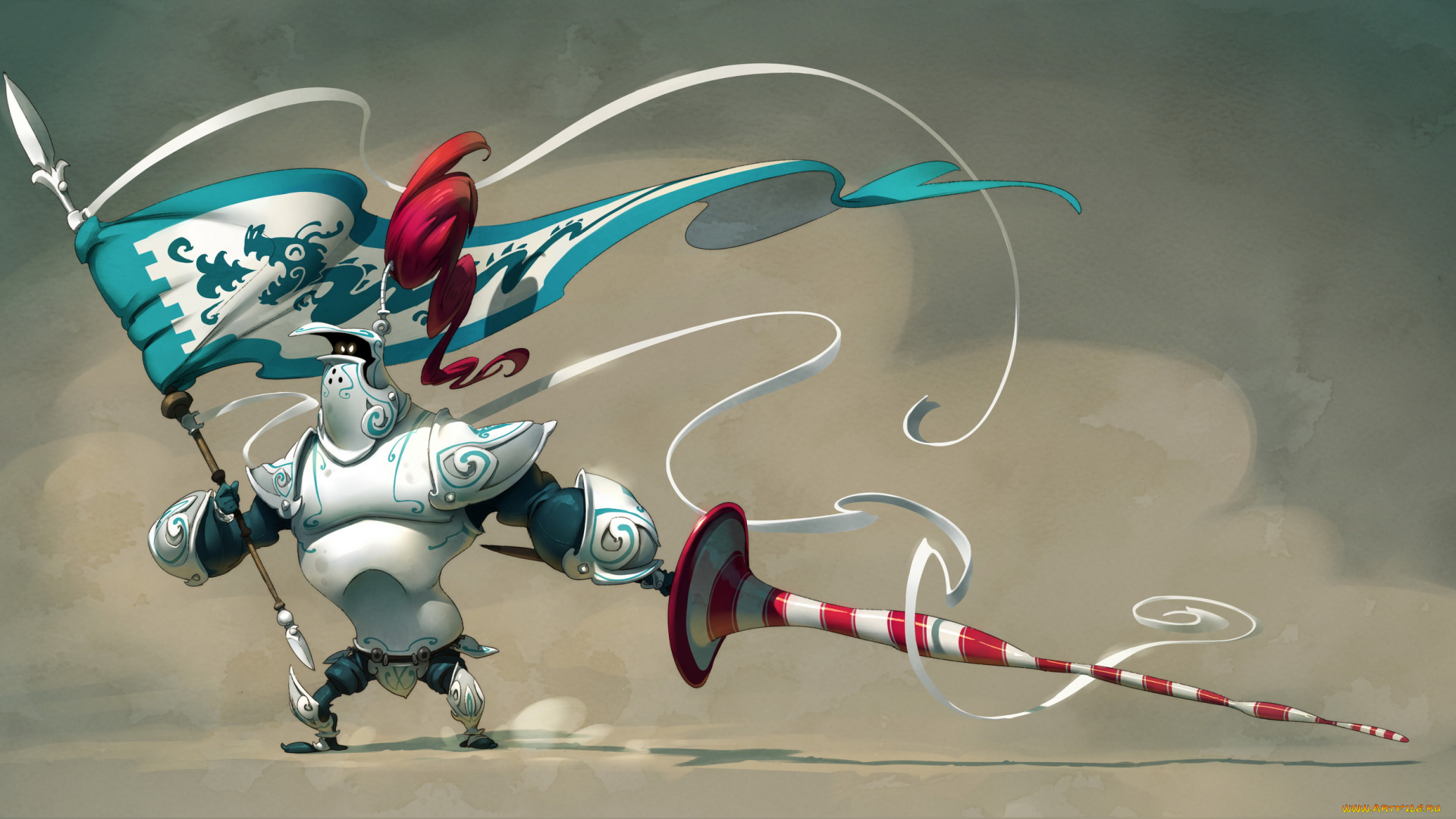 рисованное, комиксы, копье, доспехи, фон, флаг, рыцарь