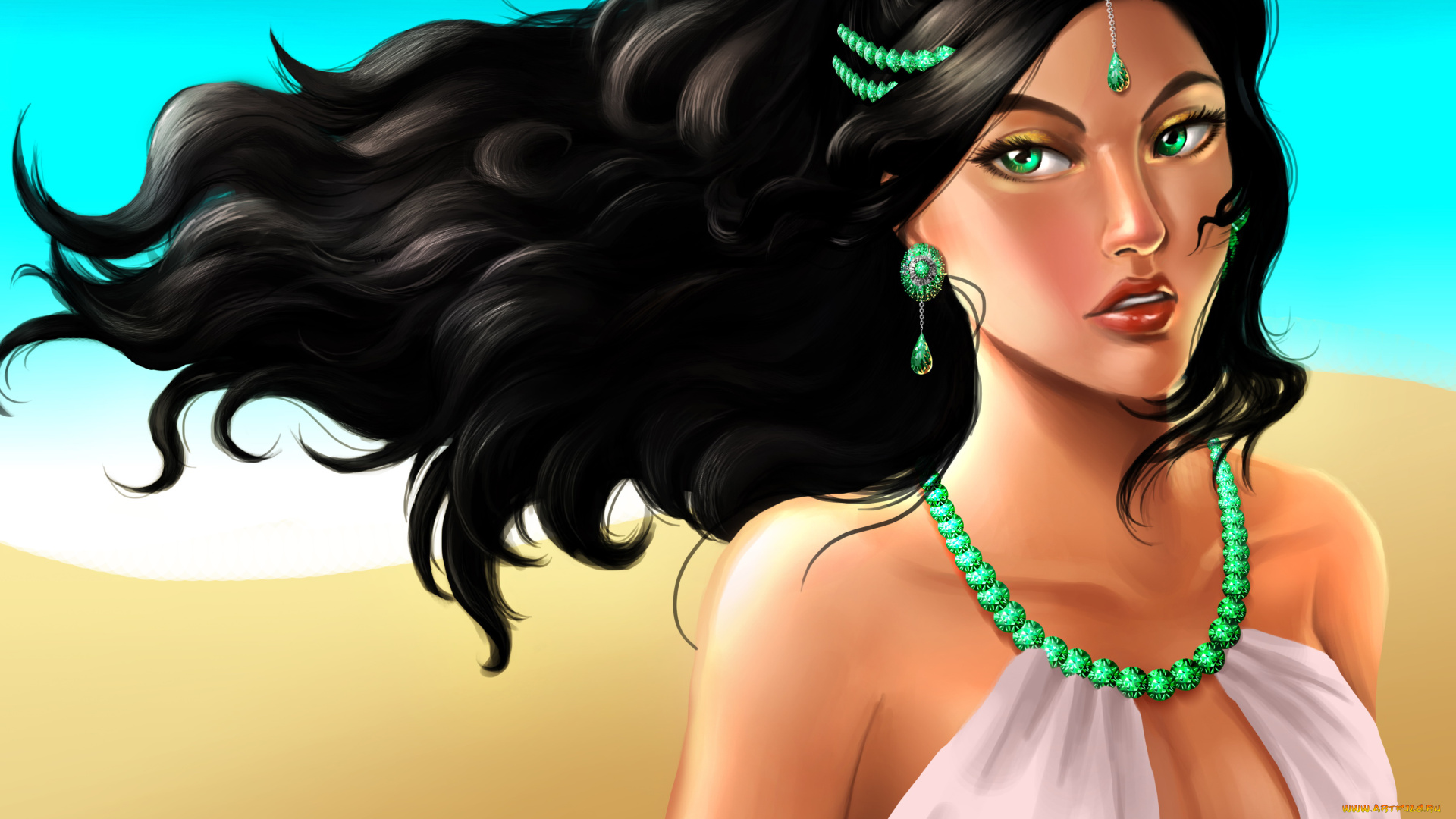 рисованное, люди, девушка, фон, взгляд, украшения