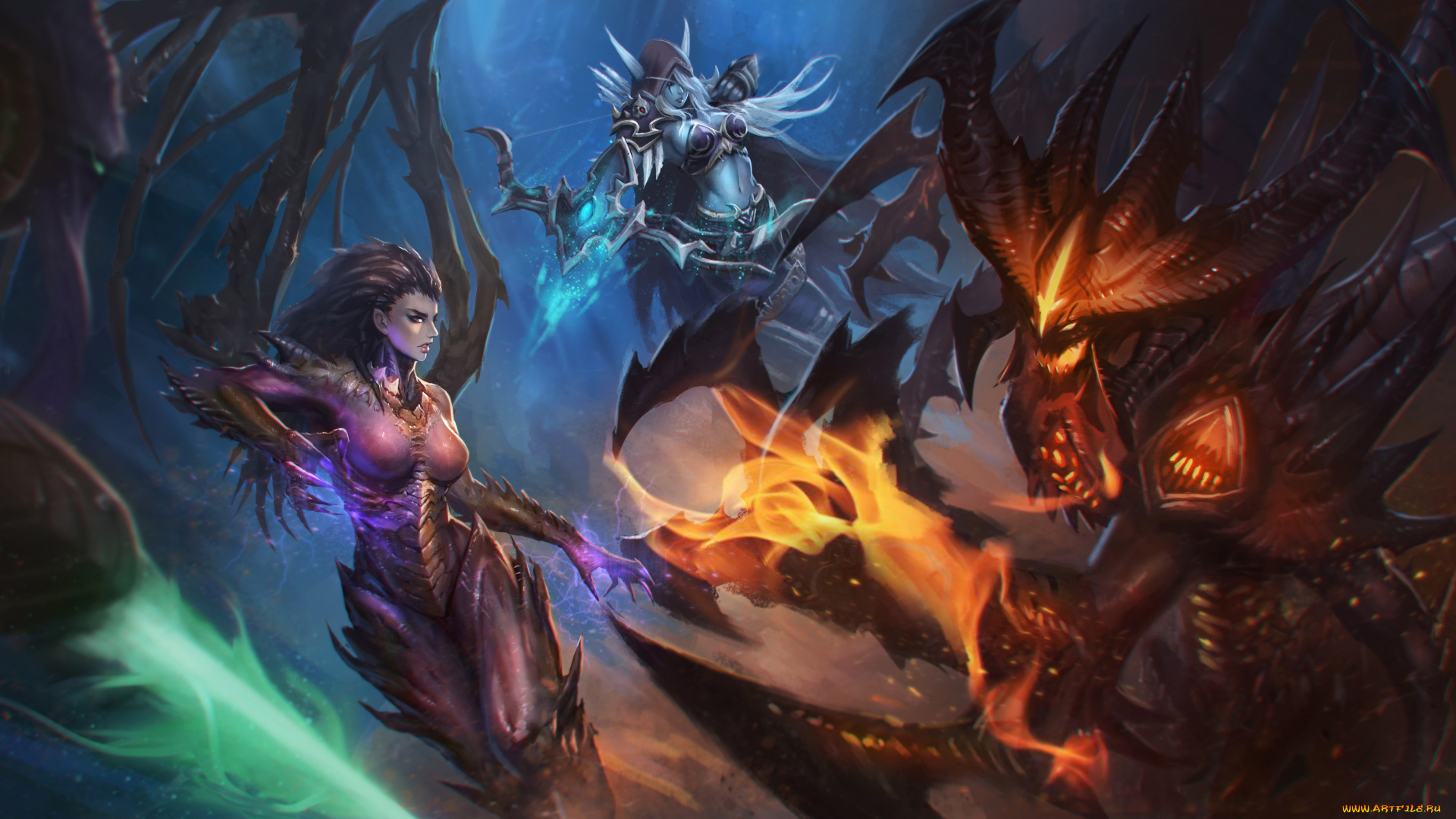 видео, игры, heroes, of, the, storm, девушки, стрела, лук, существа, униформа, фон