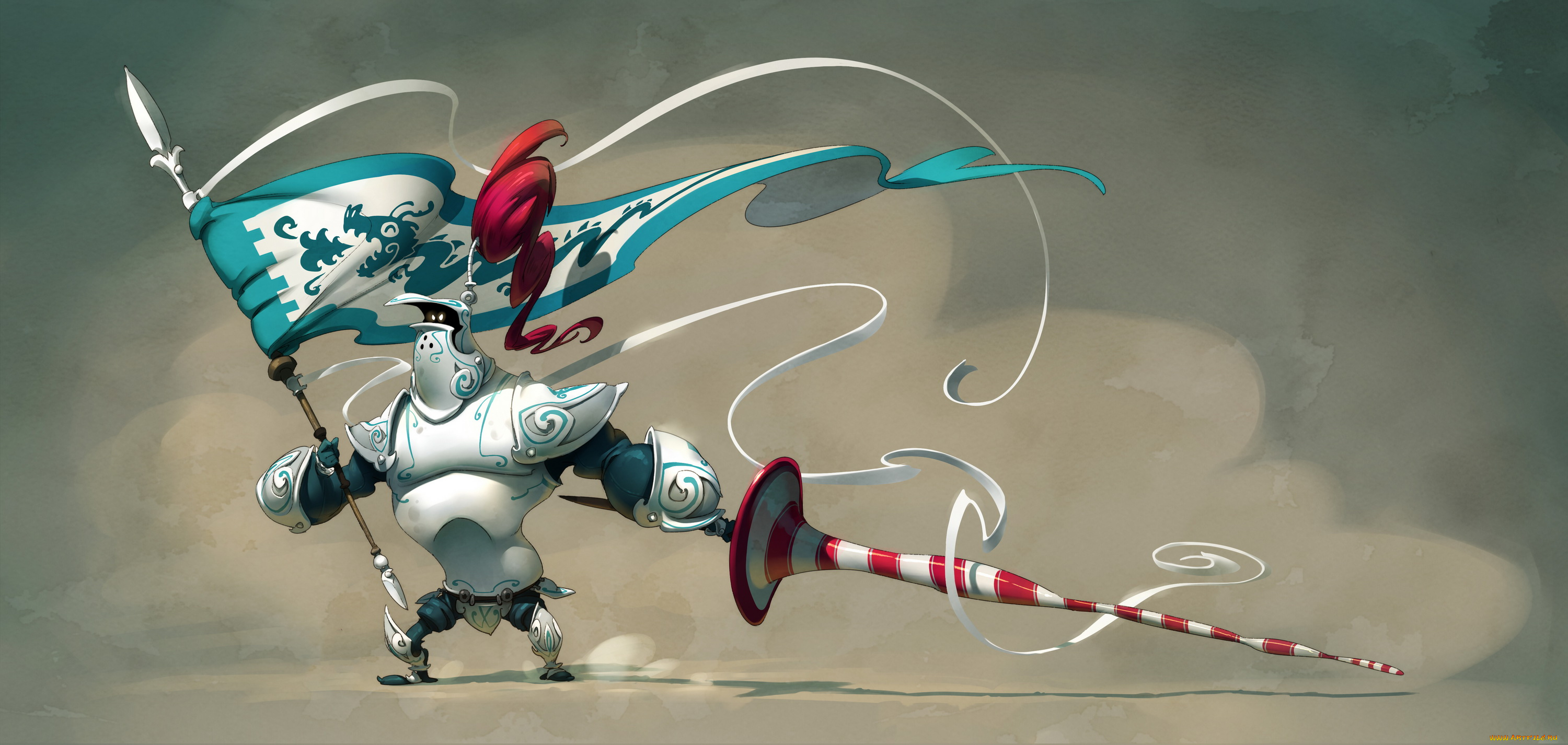 рисованное, комиксы, копье, доспехи, фон, флаг, рыцарь