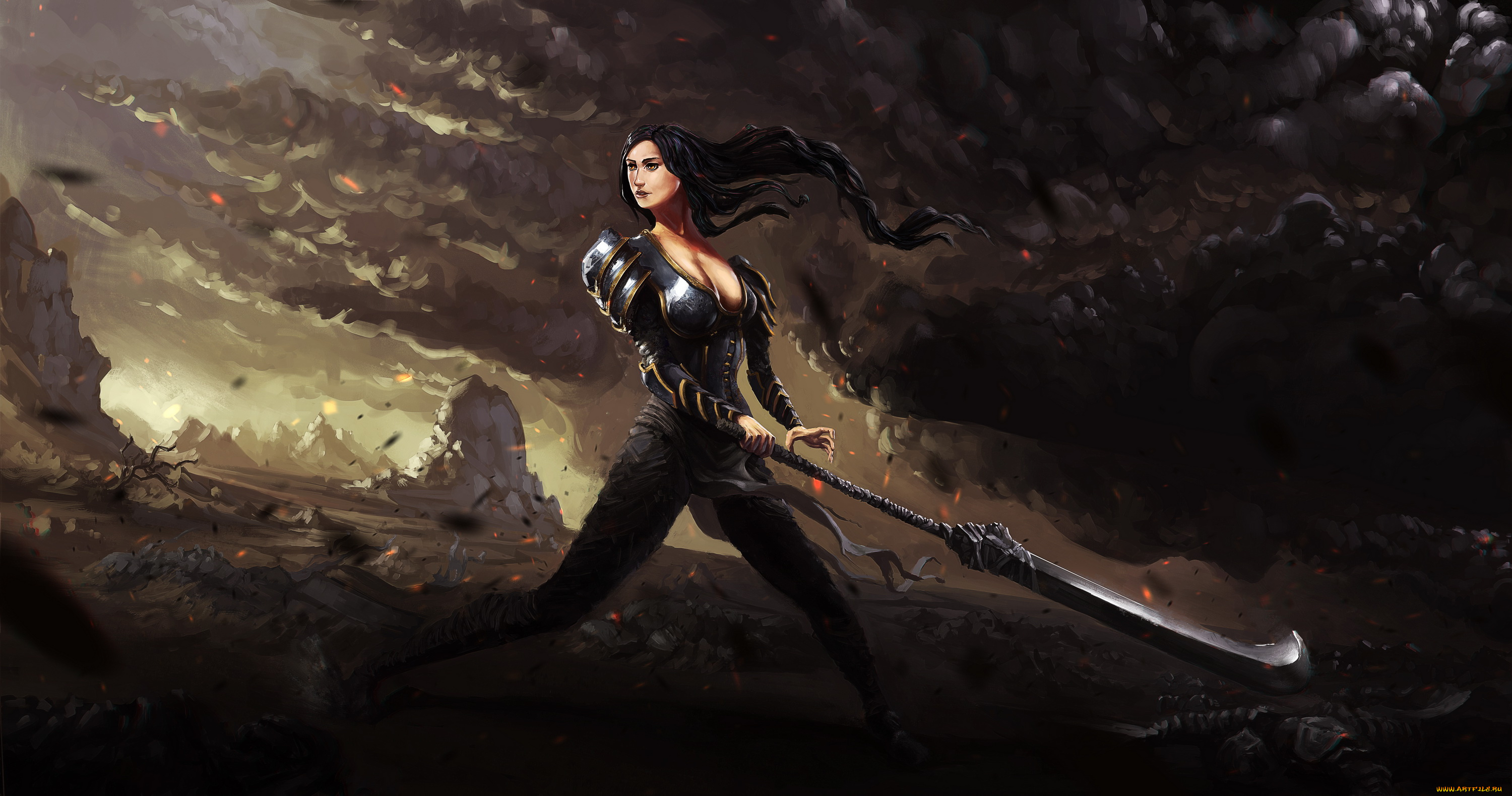 фэнтези, девушки, секира, униформа, девушка, фон