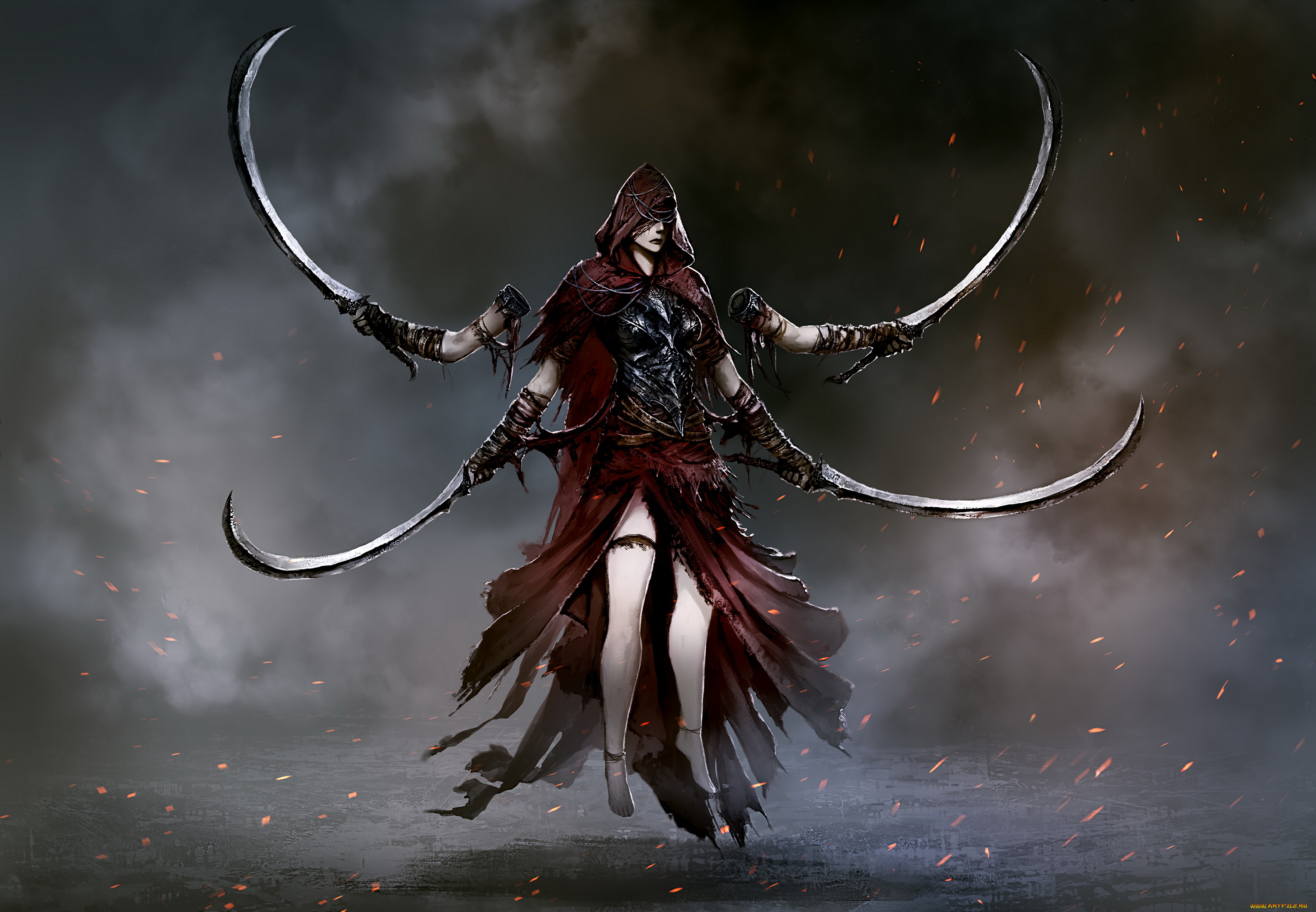 фэнтези, существа, сабля, фон, руки, девушка