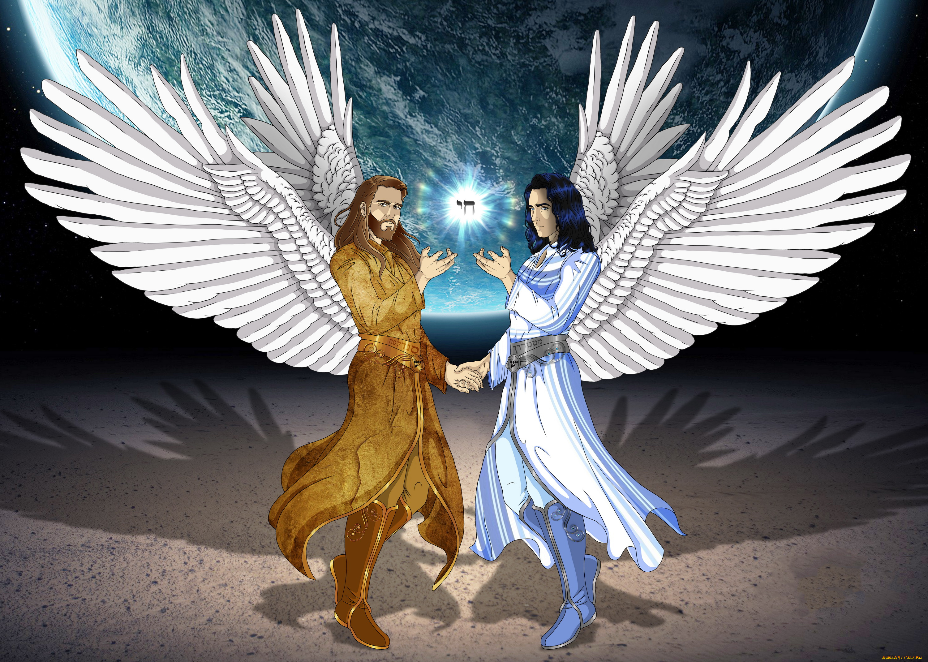 рисованное, комиксы, мужчины, крылья, взгляд, фон