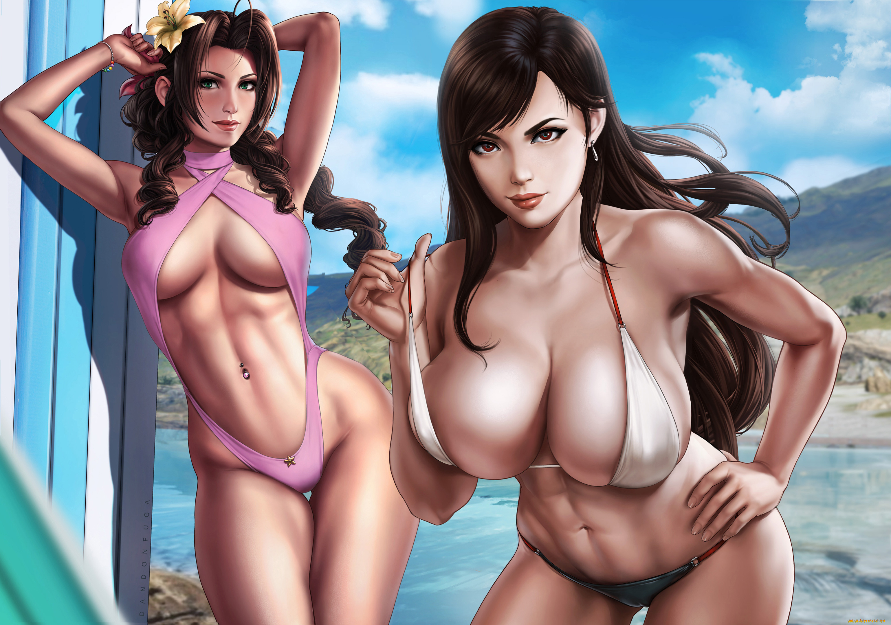 final, fantasy, vіі, , dandonfuga, видео, игры, final, fantasy, vii, девушки, фон, взгляд, купальник