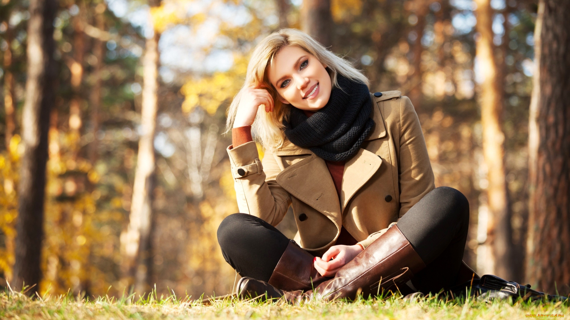 девушки, -, блондинки, , светловолосые, осень, блондинка, лес