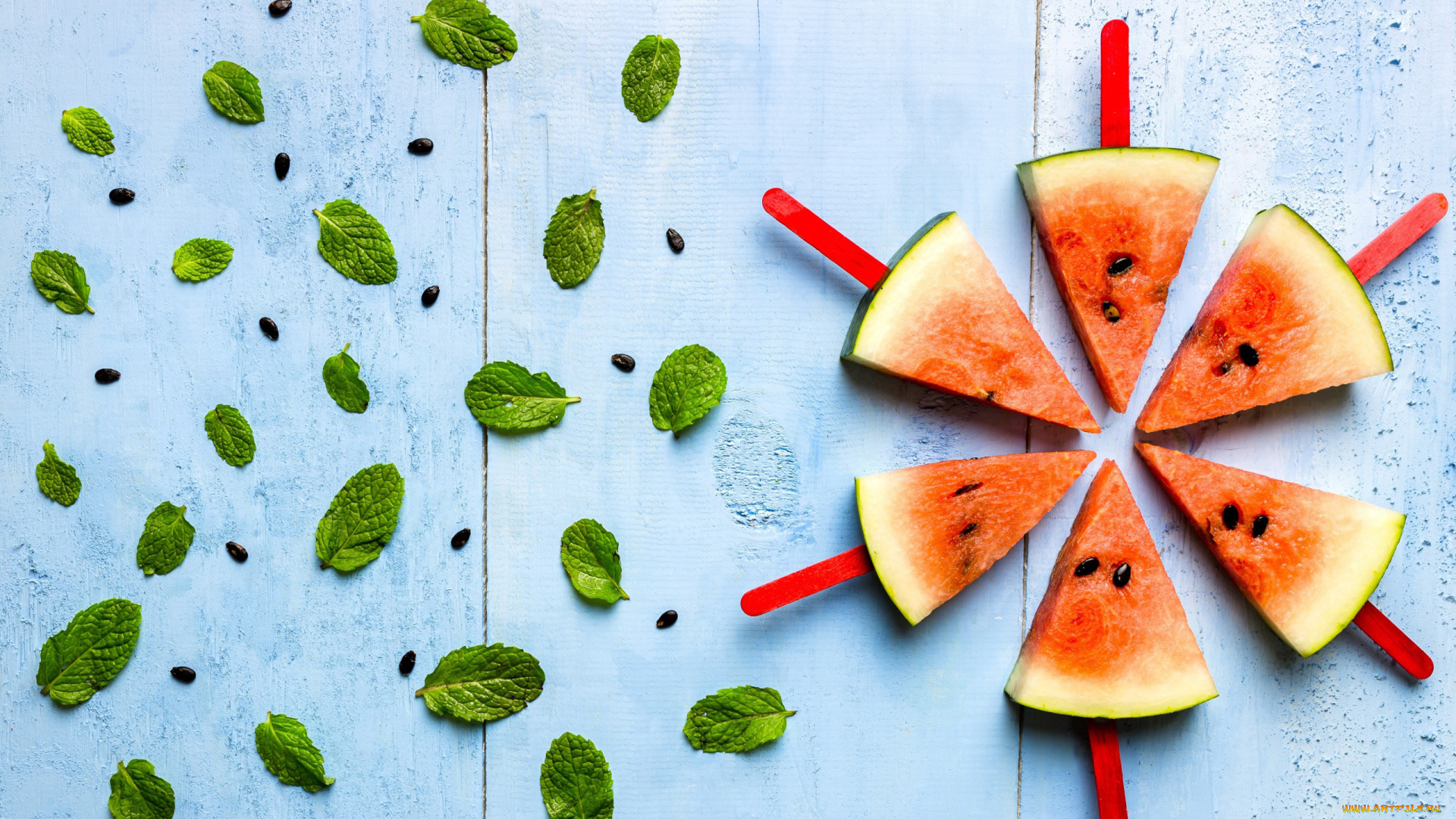 еда, арбуз, мята, ломтики
