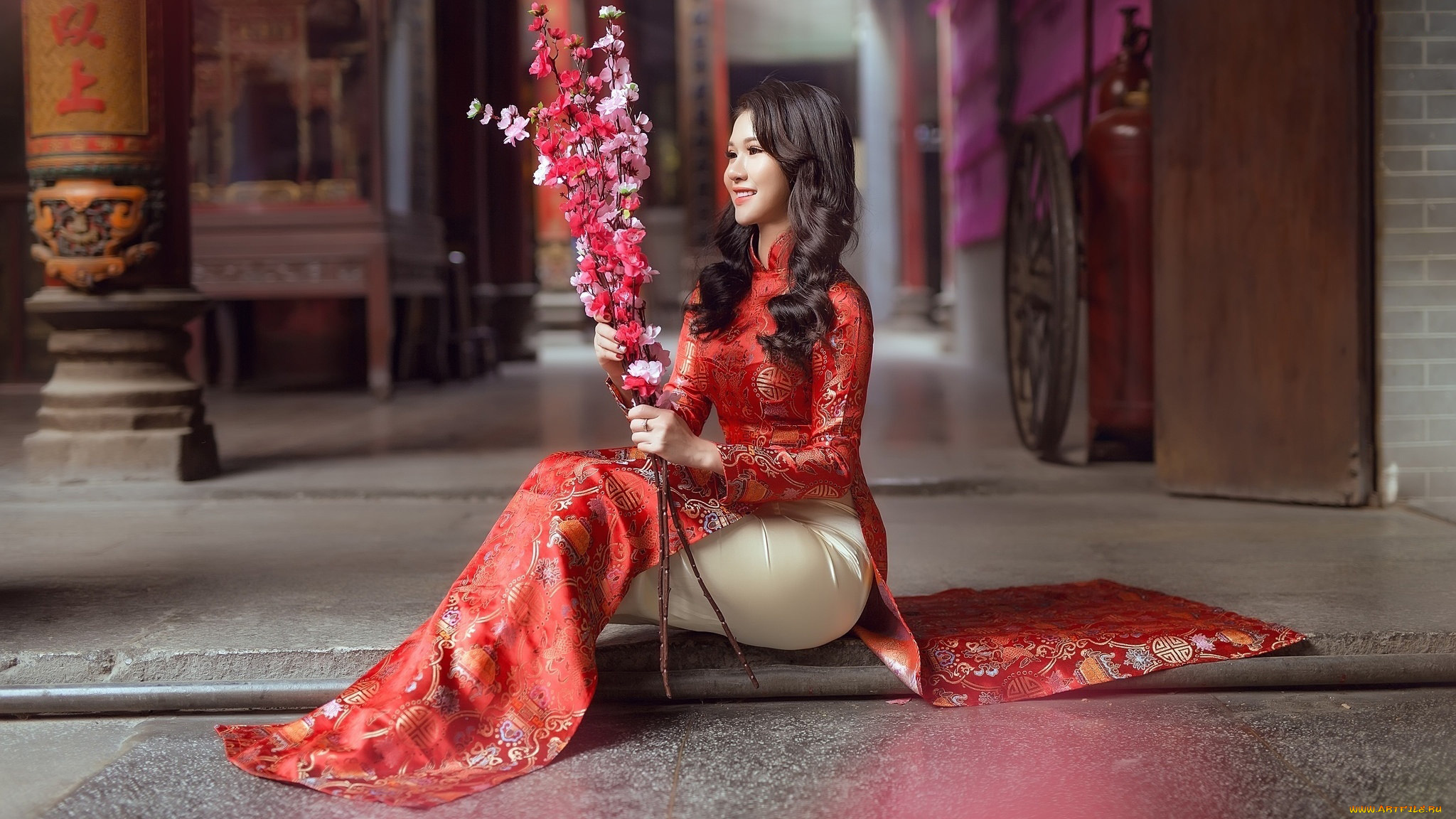 девушки, -, азиатки, национальный, костюм