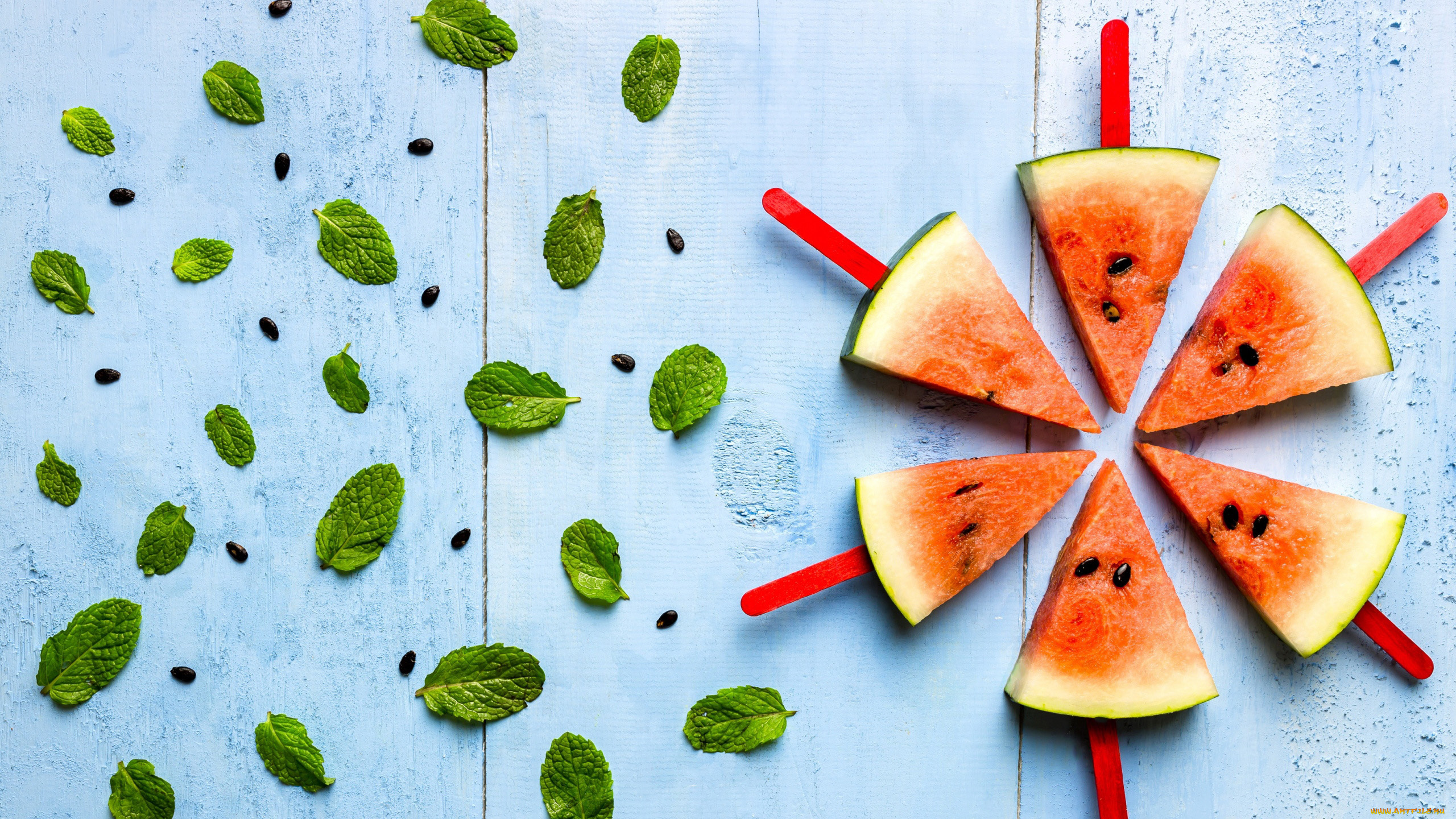 еда, арбуз, мята, ломтики