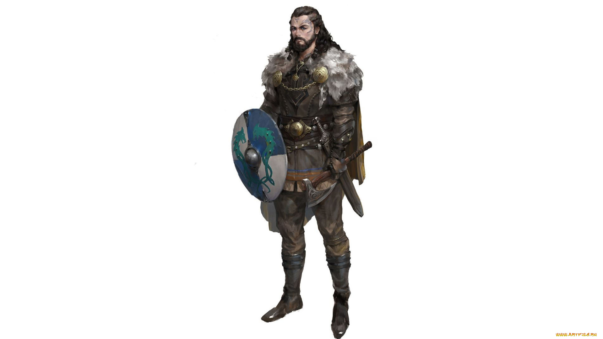 фэнтези, люди, воин, щит, оружие