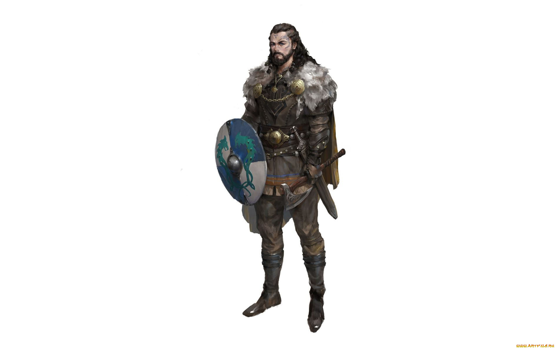 фэнтези, люди, воин, щит, оружие