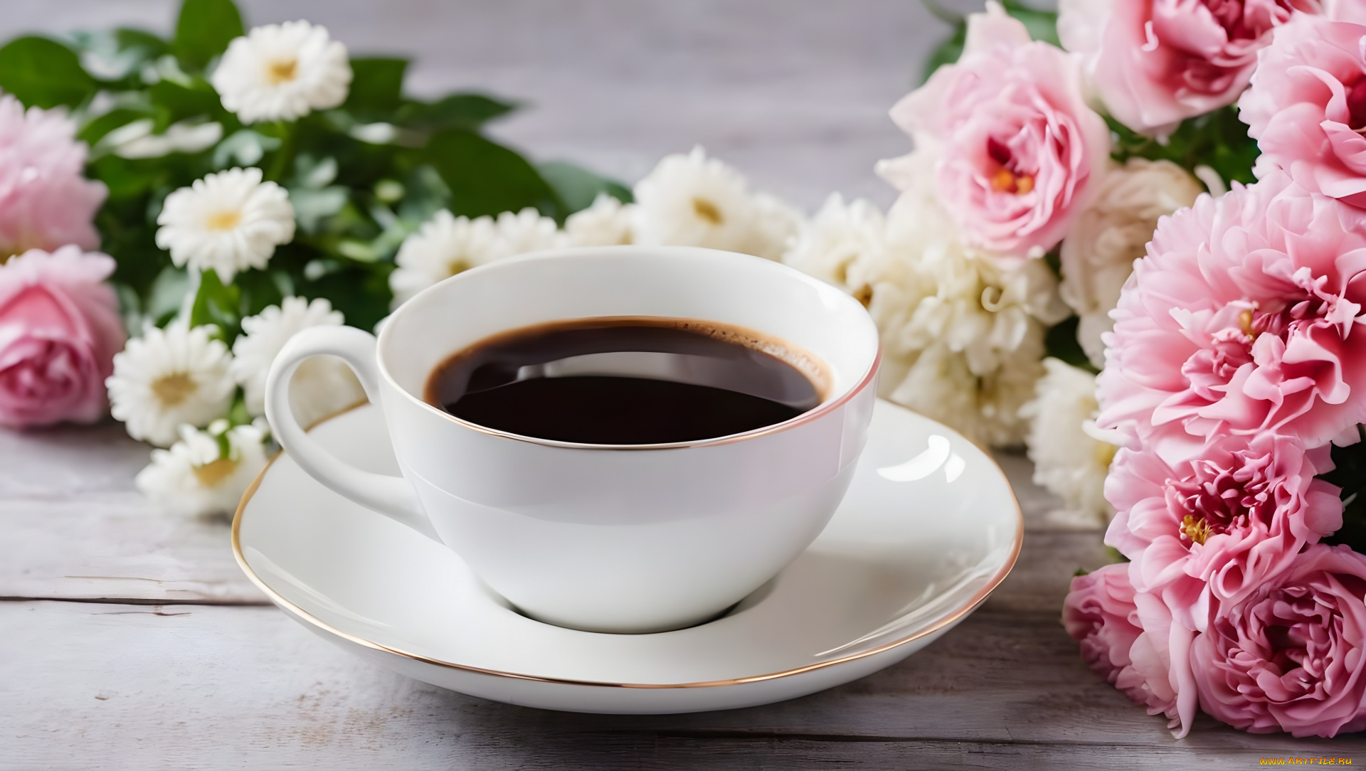 еда, кофе, , кофейные, зёрна, цветы, чашка, блюдце