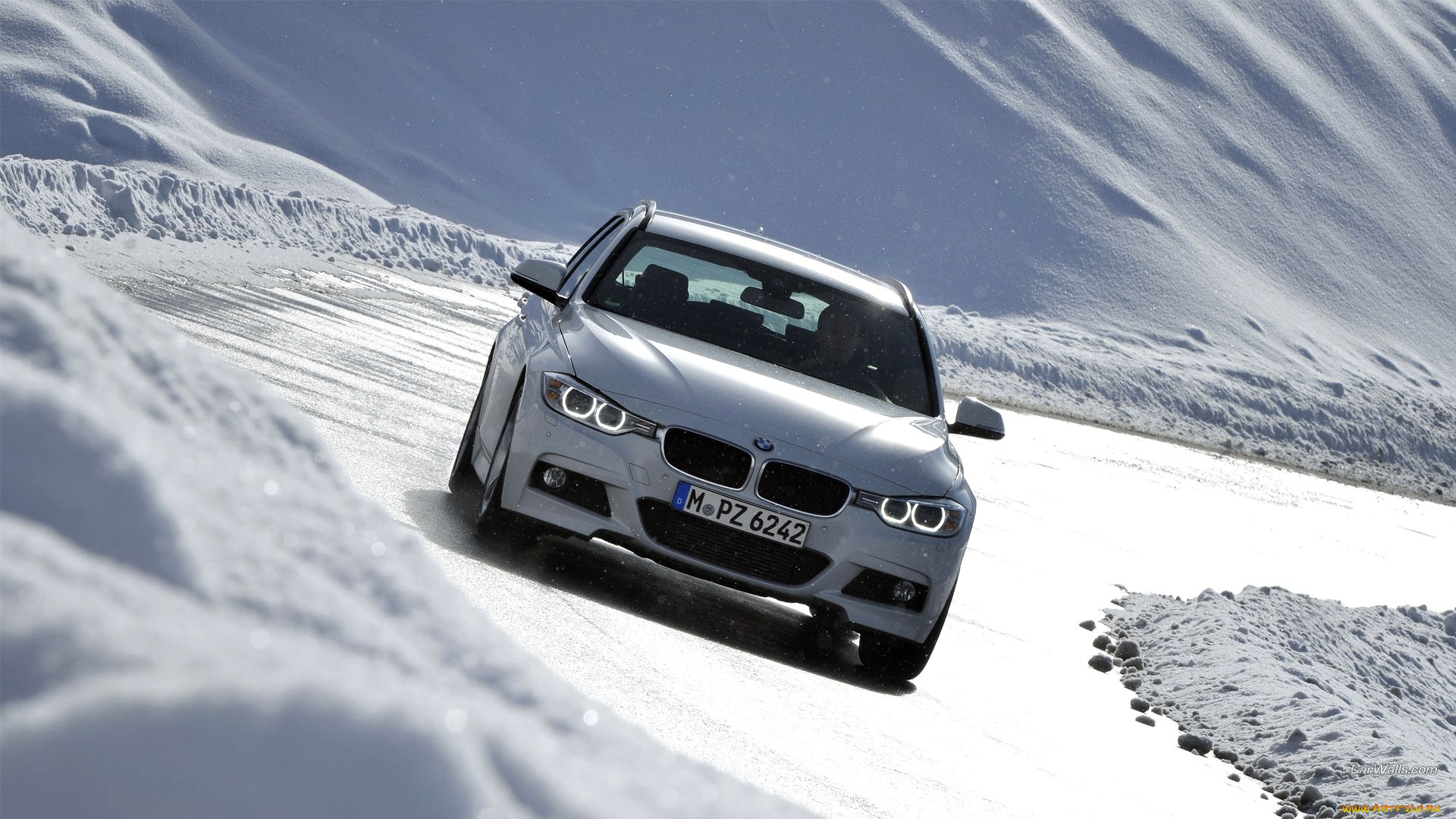 автомобили, bmw, белый, снег, зима, склон