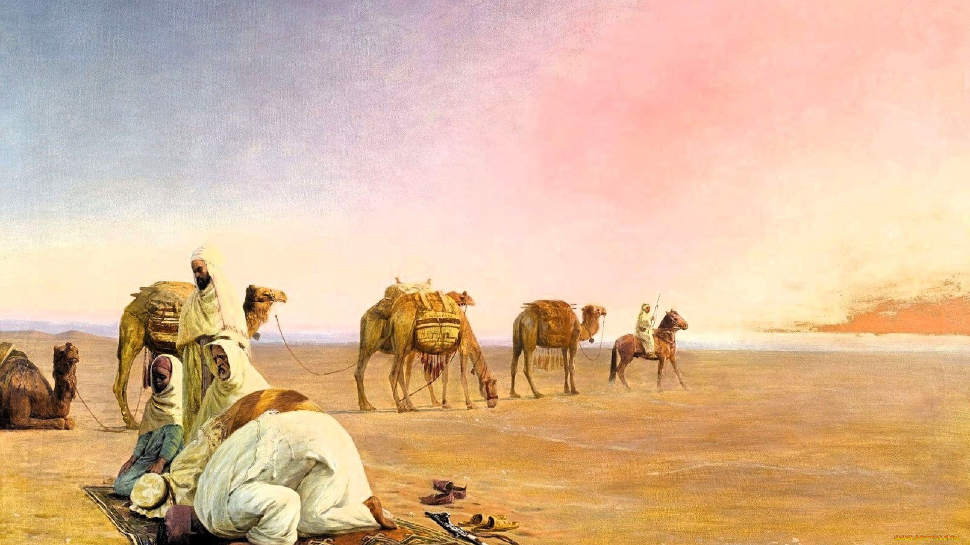 рисованное, otto, pilny, намаз, бедуины, пустыня, верблюды