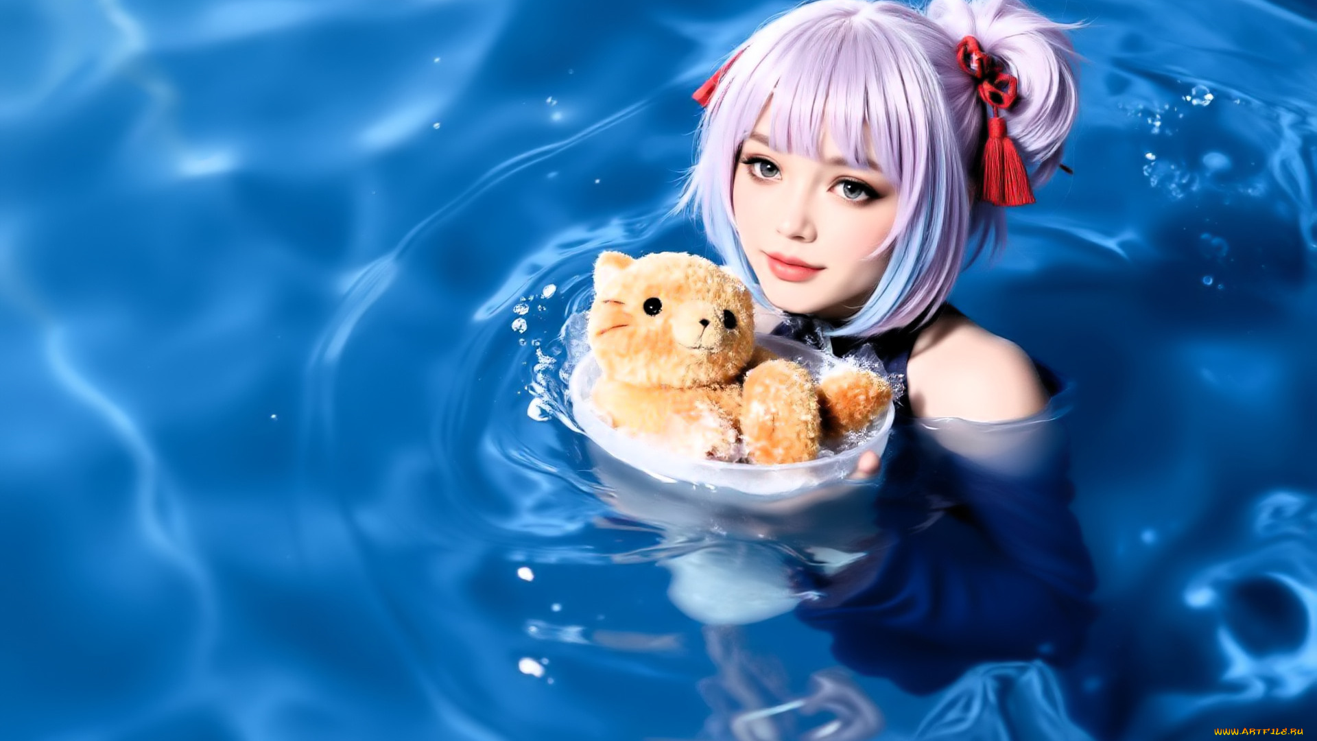 3д, графика, люди, , people, девушка, одежда, мишка, игрушка, вода
