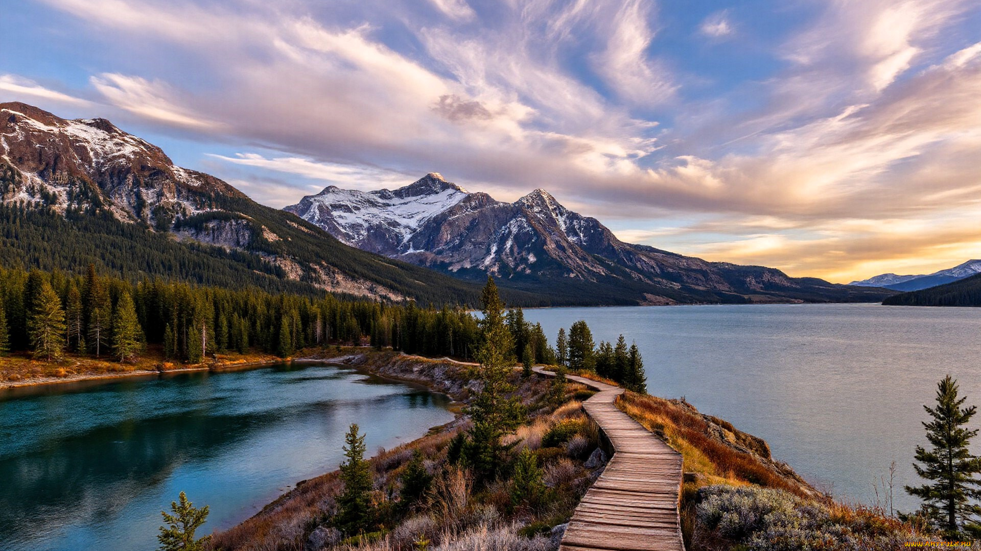 3д, графика, природа, , nature, горы, облака, лес, деревья, озера, дорожка