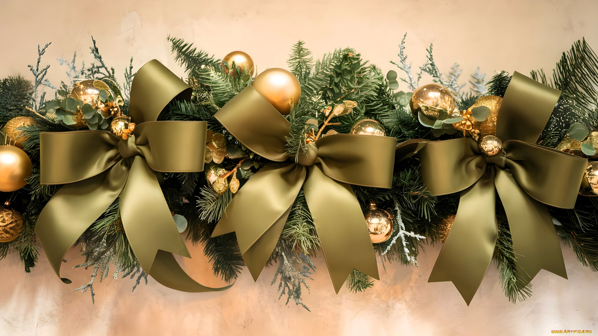 праздничные, украшения, венок, банты, ёлка, ветки, шарики