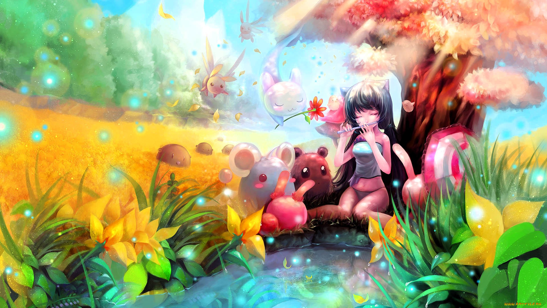 видео, игры, ether, saga, online, лес, поляна, цветы, существа, озеро, девочка