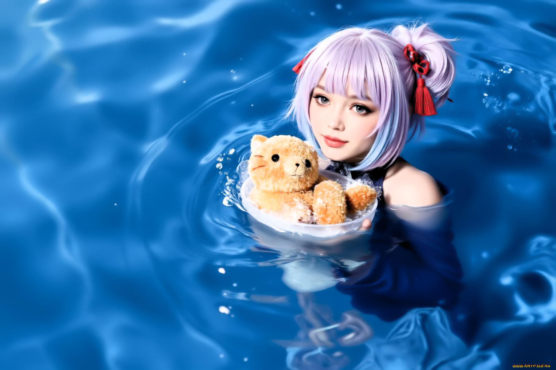 3д, графика, люди, , people, девушка, одежда, мишка, игрушка, вода