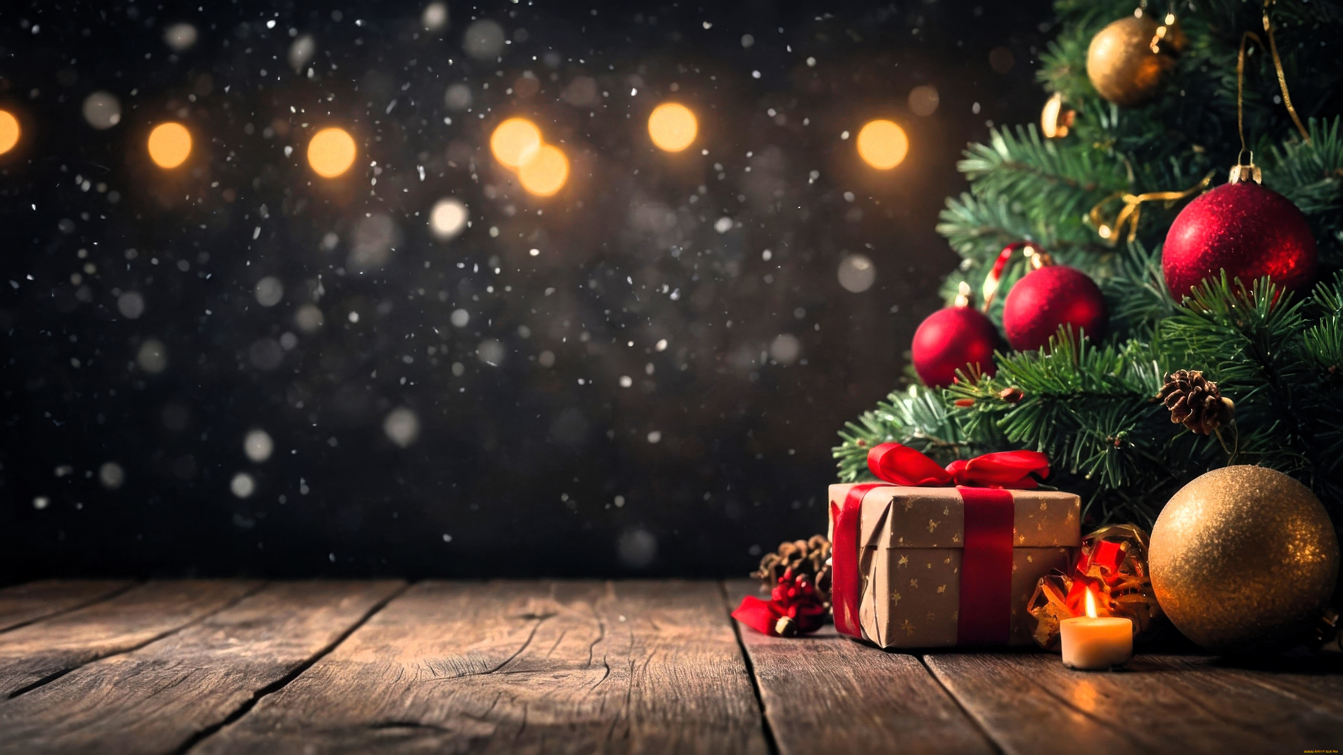 праздничные, ёлки, ёлка, украшения, шары, свеча, шишки, подарки, блики