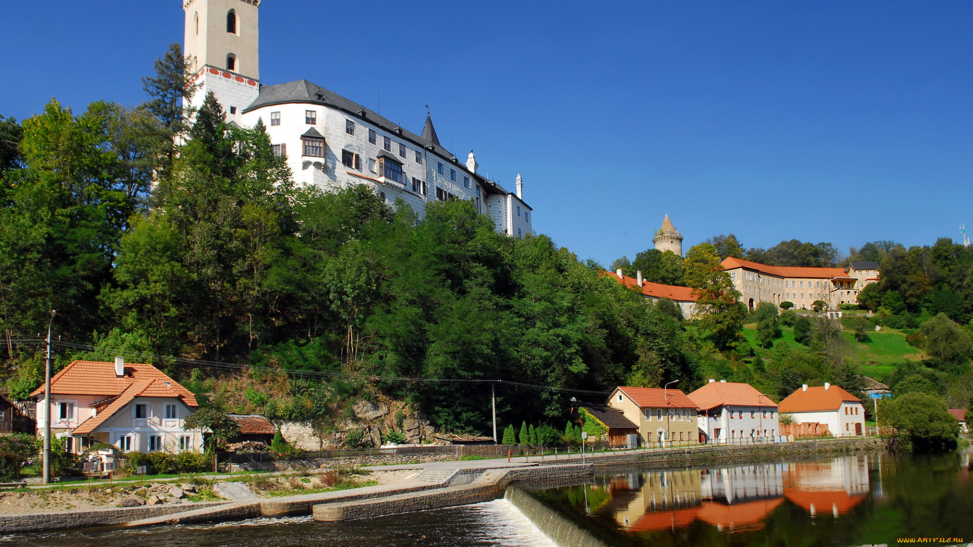 Чешский, крумлов, города, пейзажи, дома, река
