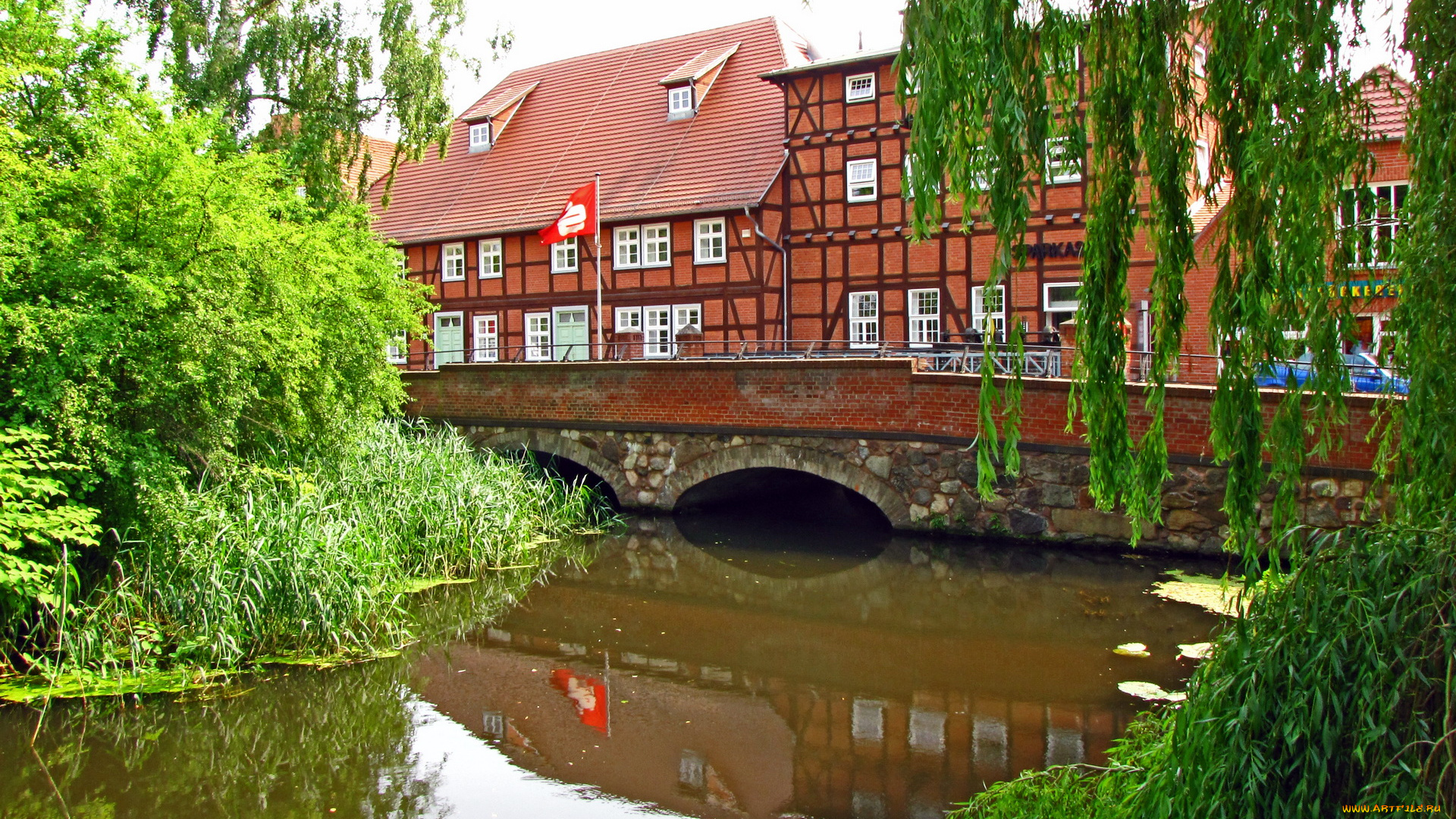 германия, любц, города, улицы, площади, набережные, река, дома, набережная