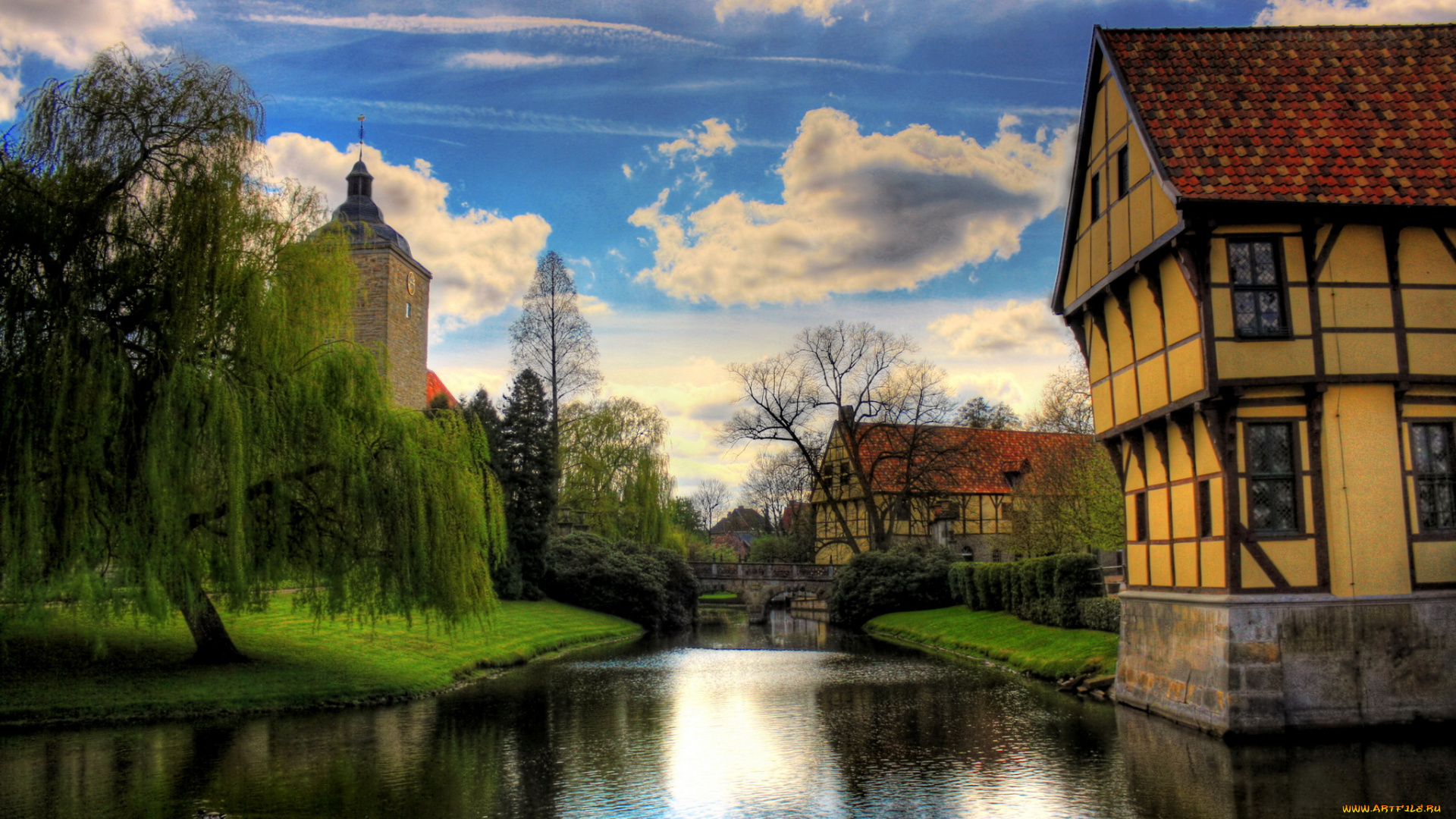 германия, steinfurt, города, улицы, площади, набережные, река, мост, дома