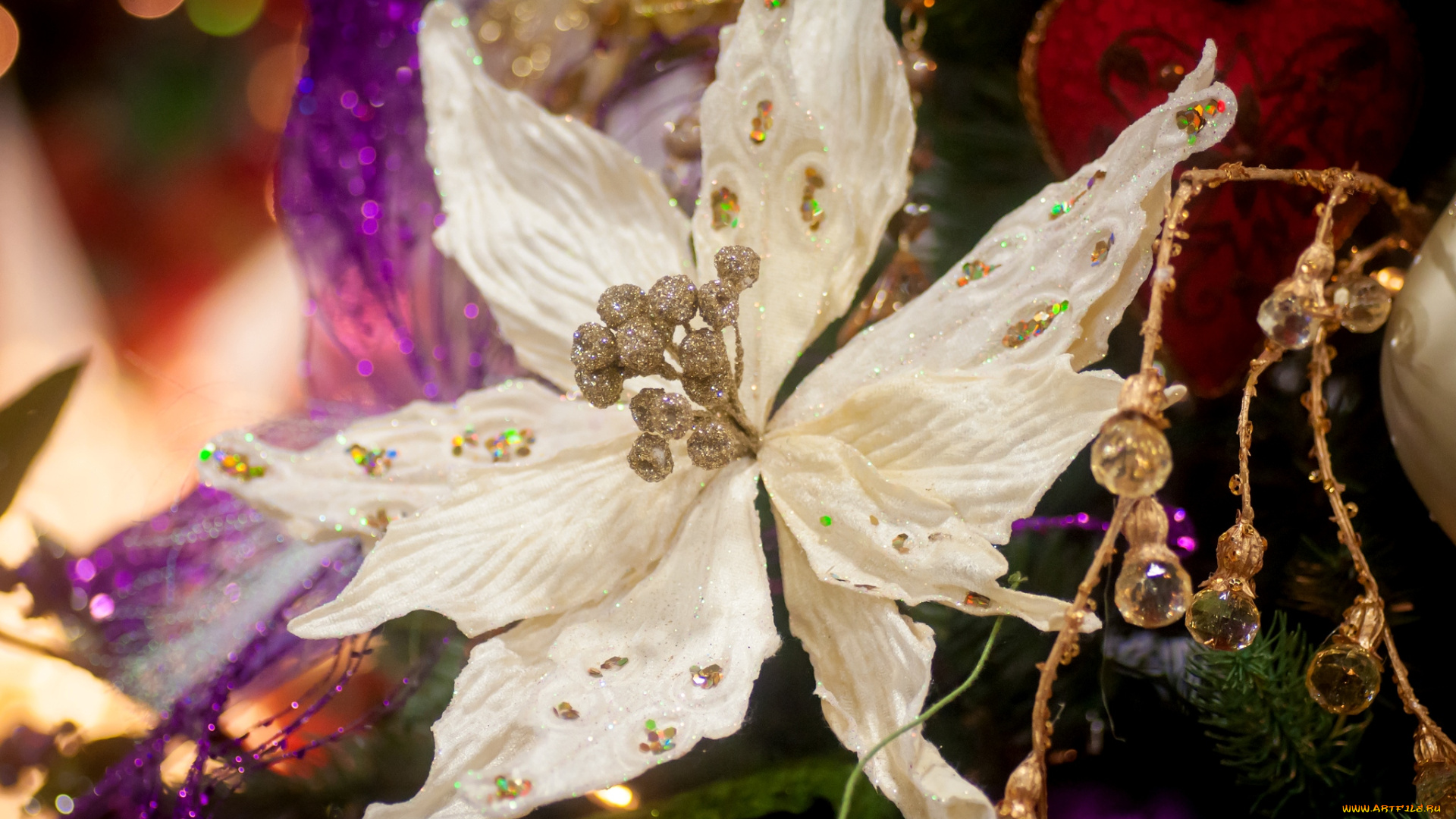 праздничные, мишура, гирлянды, цветы, пуансеттия